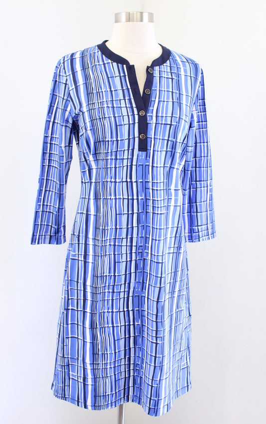 NWT J McLaughlin Blue Printed 3/4 Sleeve Banded Shift Dress Size S Catalina