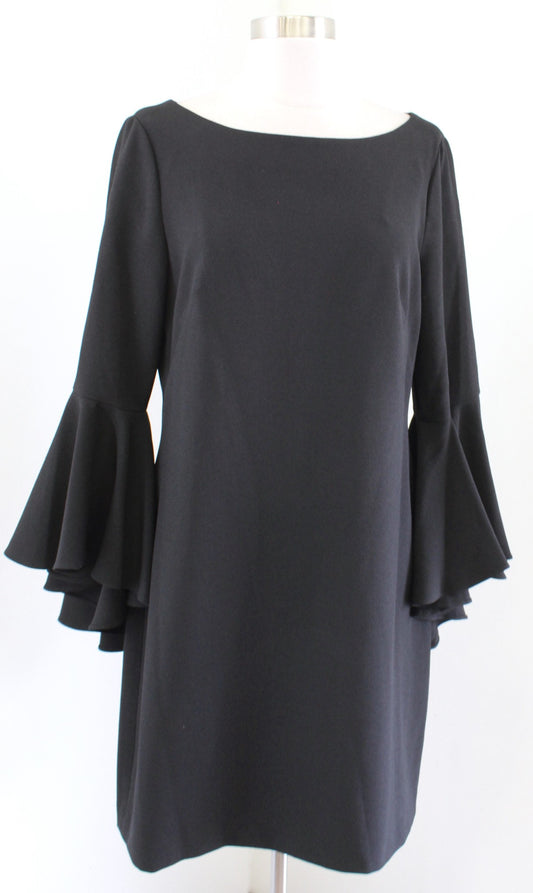 Eliza J Solid Black Crepe Exaggerated Bell Sleeve Cocktail Party Dress Size 10