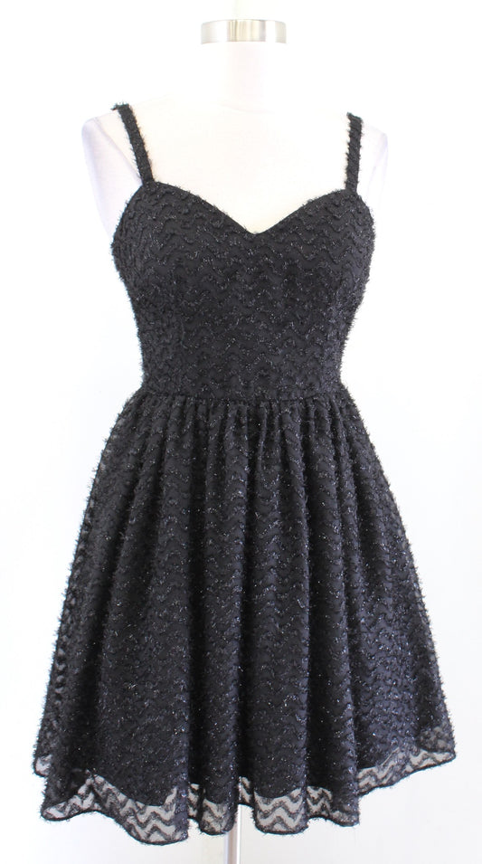 Aidan Mattox Black Metallic Chevron Striped Fit and Flare Cocktail Party Dress 0