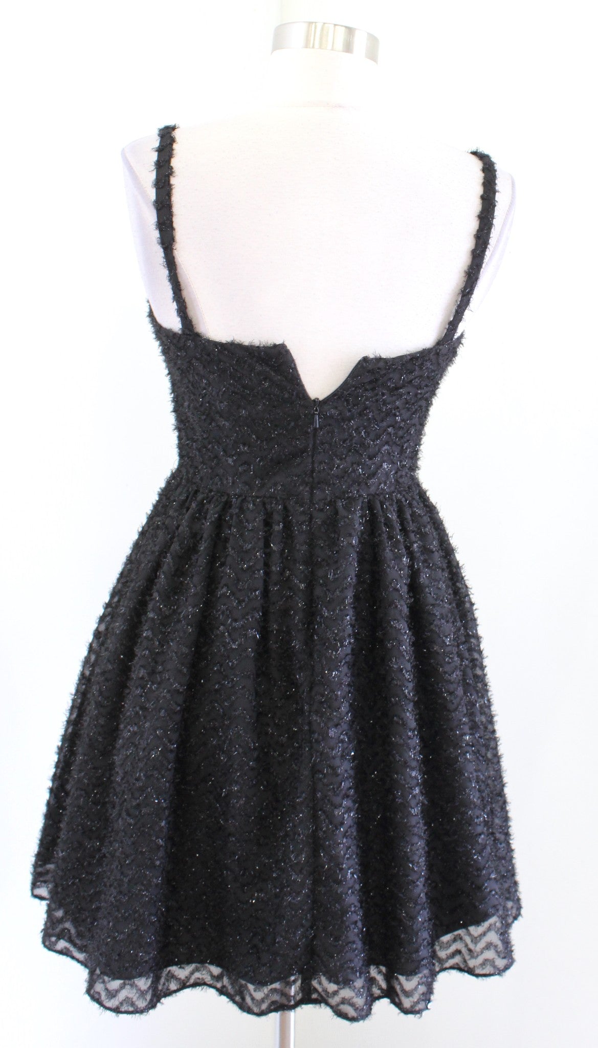 Aidan Mattox Black Metallic Chevron Striped Fit and Flare Cocktail Party Dress 0