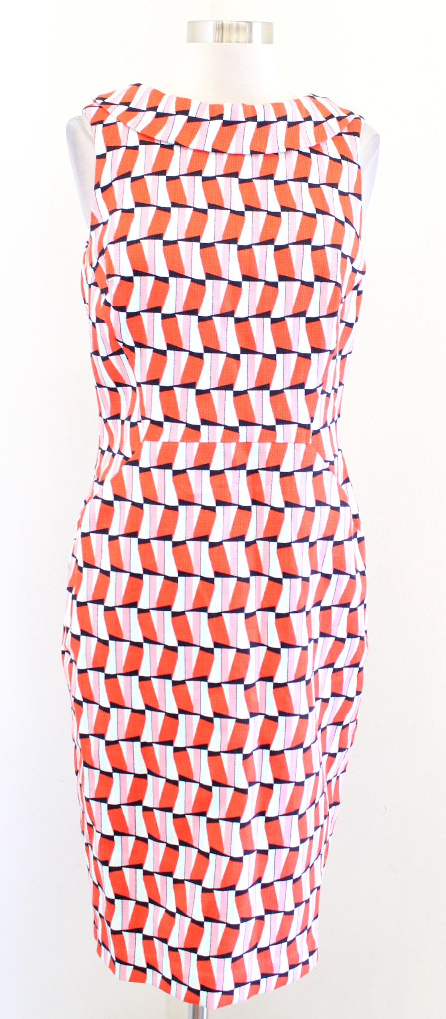 Boden Martha Geometric Print Seam Detail Foldover Collar Sheath Dress Sz Us 8R 8