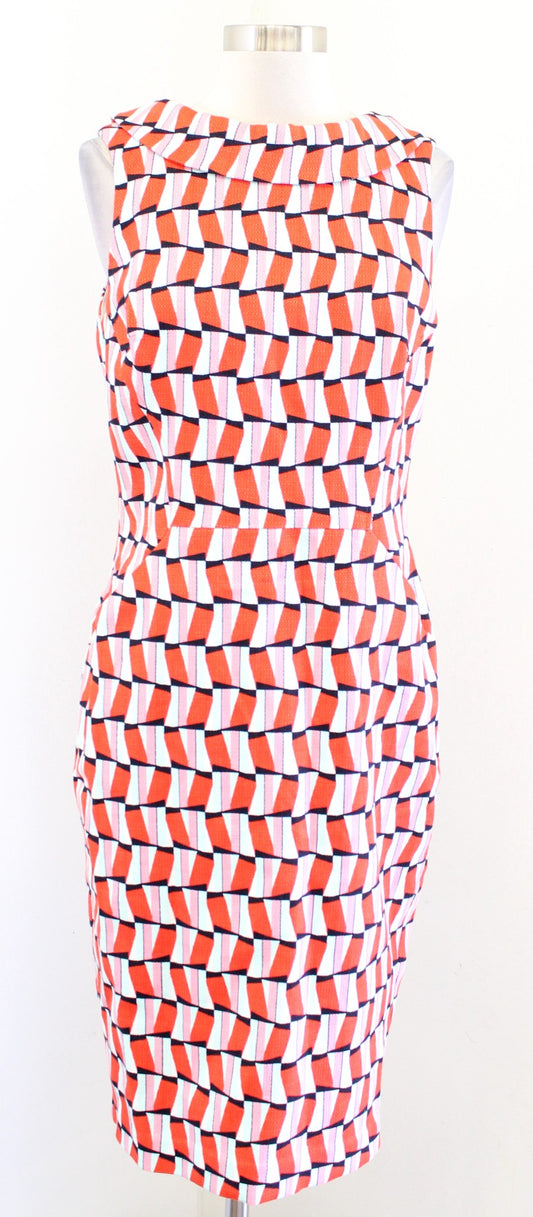 Boden Martha Geometric Print Seam Detail Foldover Collar Sheath Dress Sz Us 8R 8