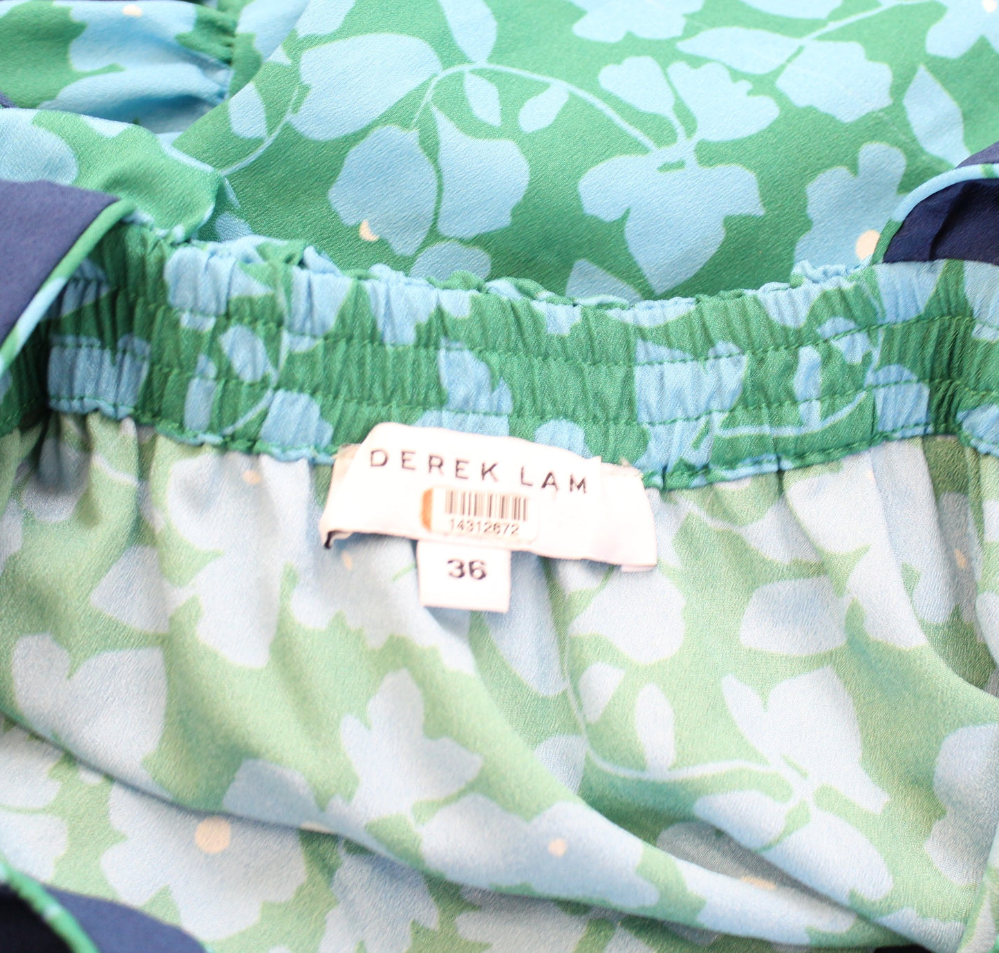 Derek Lam Blue Green Floral Ruffle Popover Casual Midi Dress Size 36 Summer