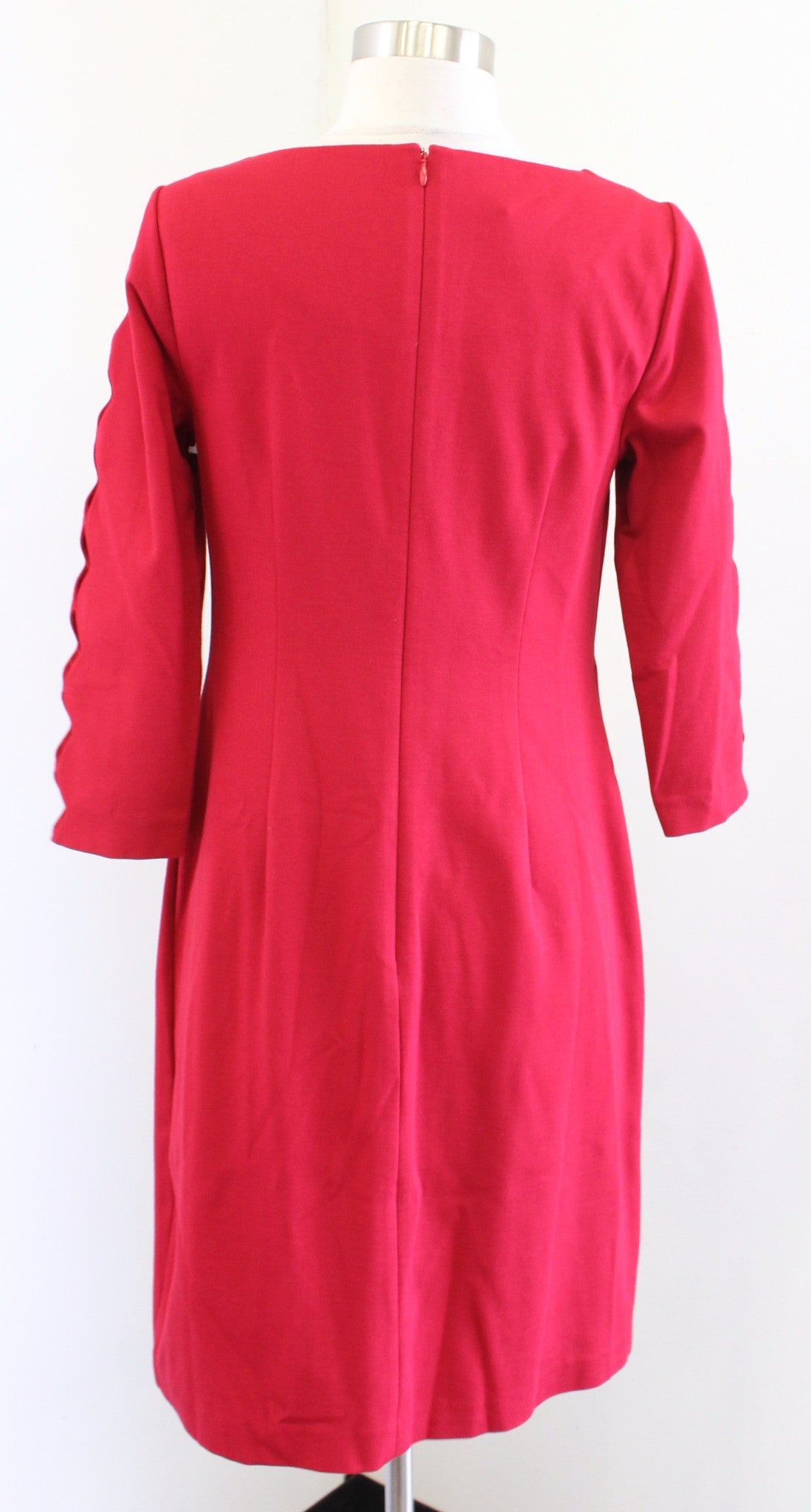 NWT Talbots RSVP Solid Red Ponte Knit Cutout Scalloped Sleeve Shift Dress Size 2