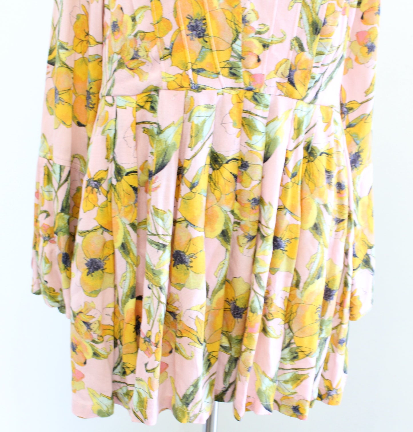 Free People Tegan Pink Yellow Floral Print Tunic Mini Dress Size 6 Keyhole