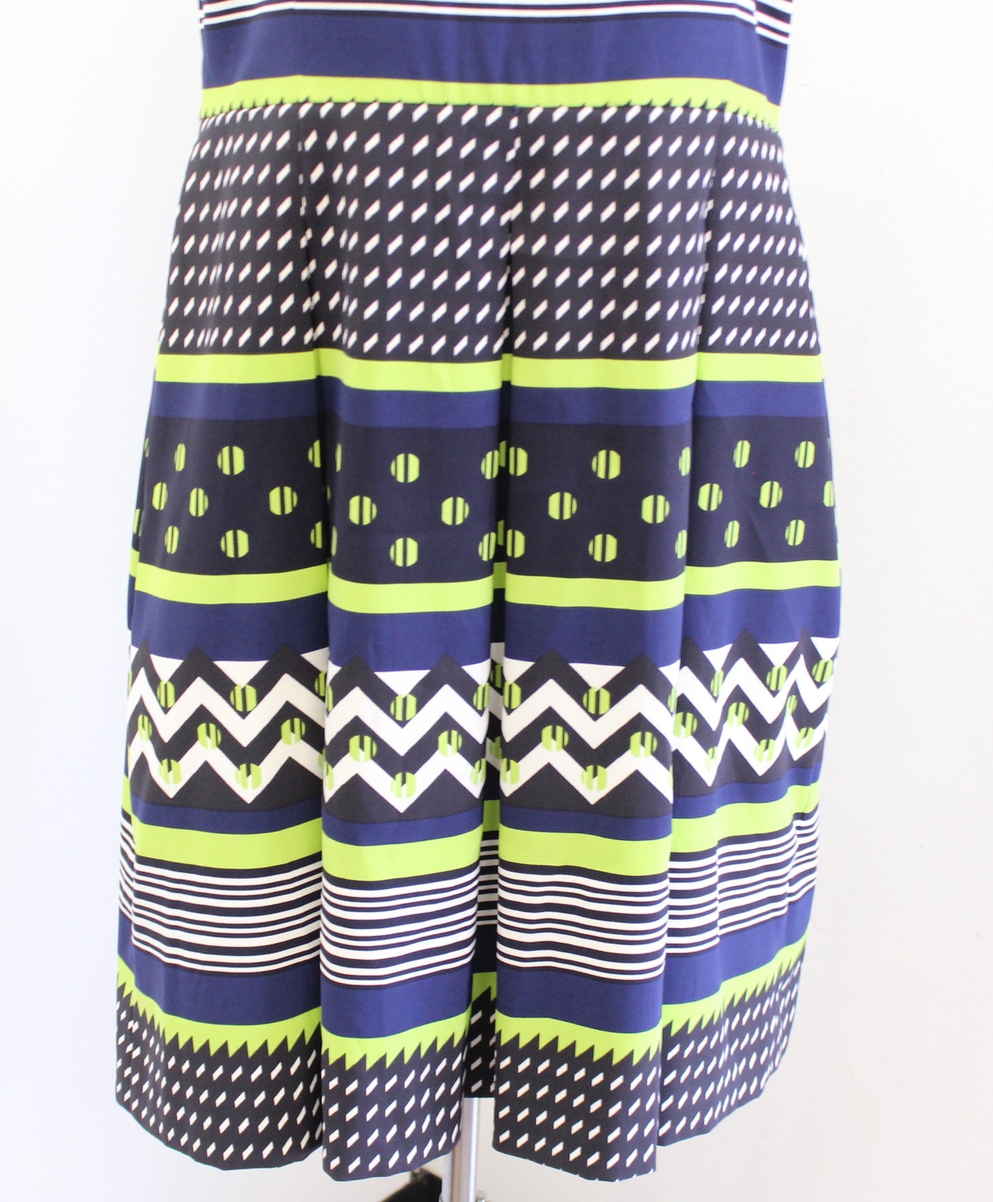 Tahari ASL Levine Bold Geometric Striped Fit and Flare Dress Size 12 Blue Green