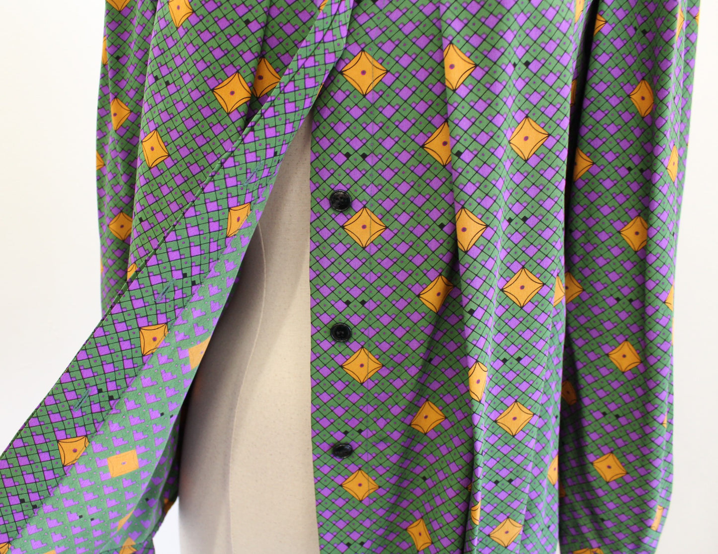Vtg Miss O Oscar de La Renta Silk Tie Neck Pussybow Blouse Size 10 Green Purple