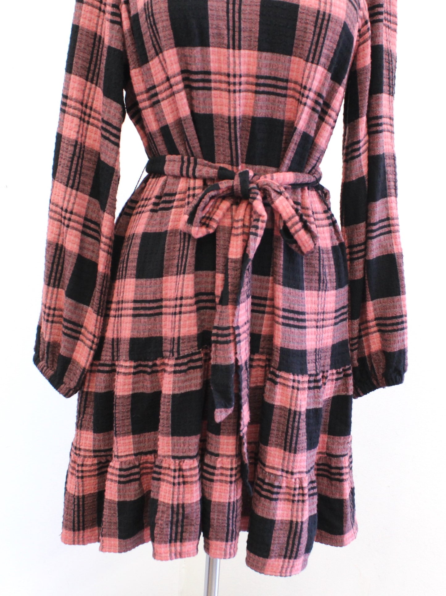 Cloth and Stone for Anthropologie Daia Plaid Tie Waist Flounce Dress Size S