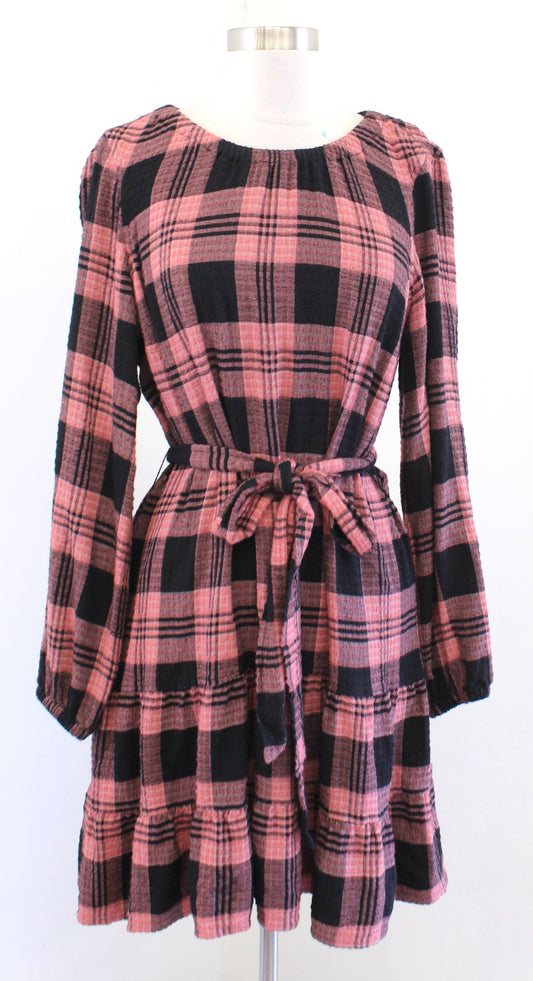 Cloth and Stone for Anthropologie Daia Plaid Tie Waist Flounce Dress Size S