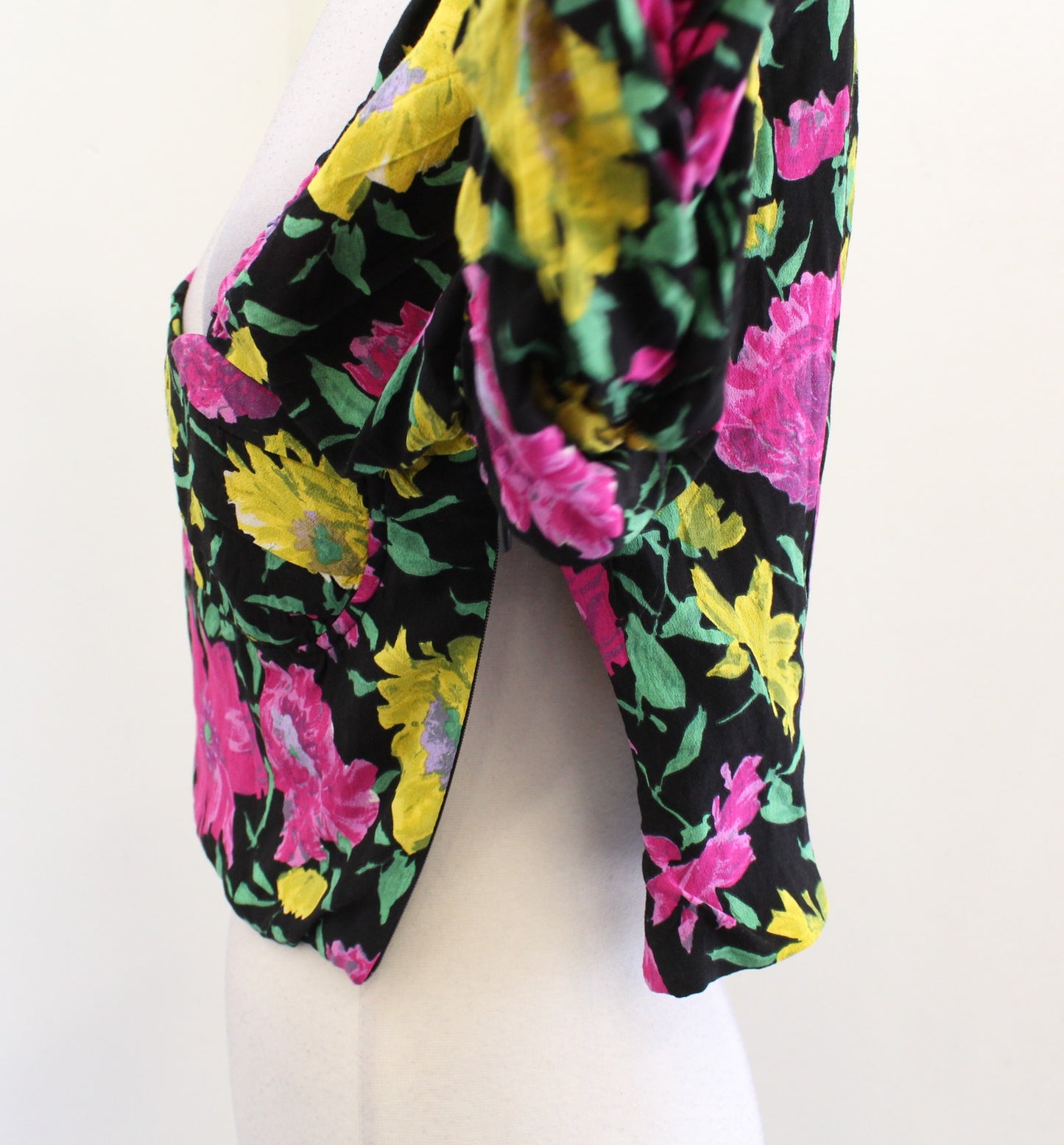 Zara Black Colorful Floral Sweetheart Bustier Style Crop Top Sz L Ruched Sleeve