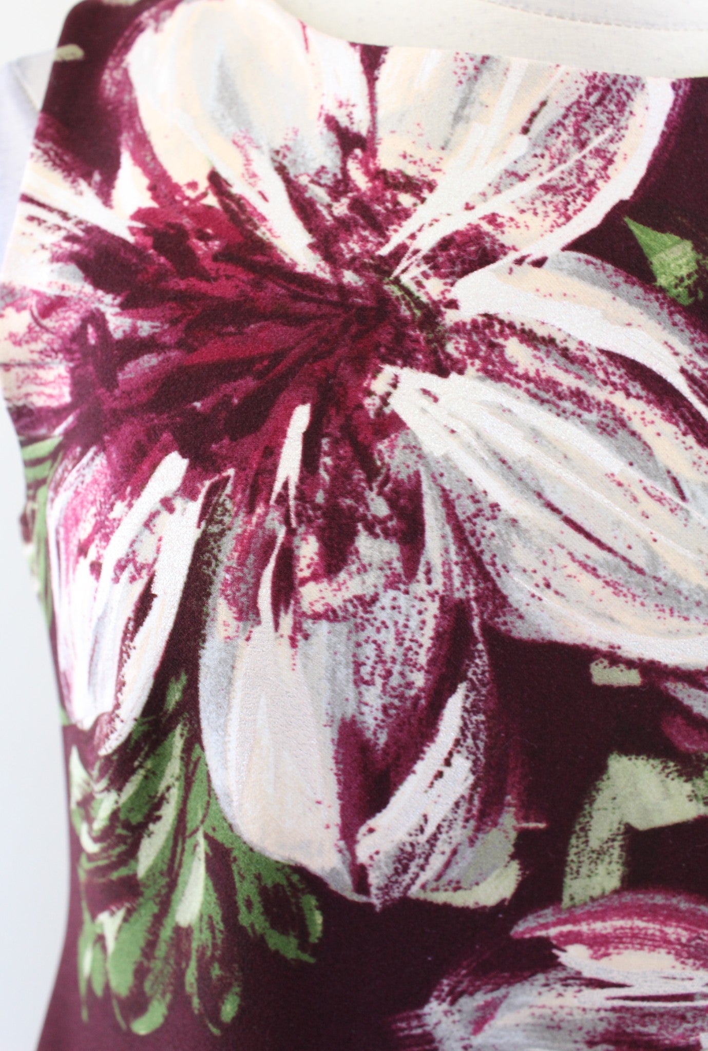 Calvin Klein Burgundy Painted Floral Print Sheath Dress Size 6 Sleeveless Career