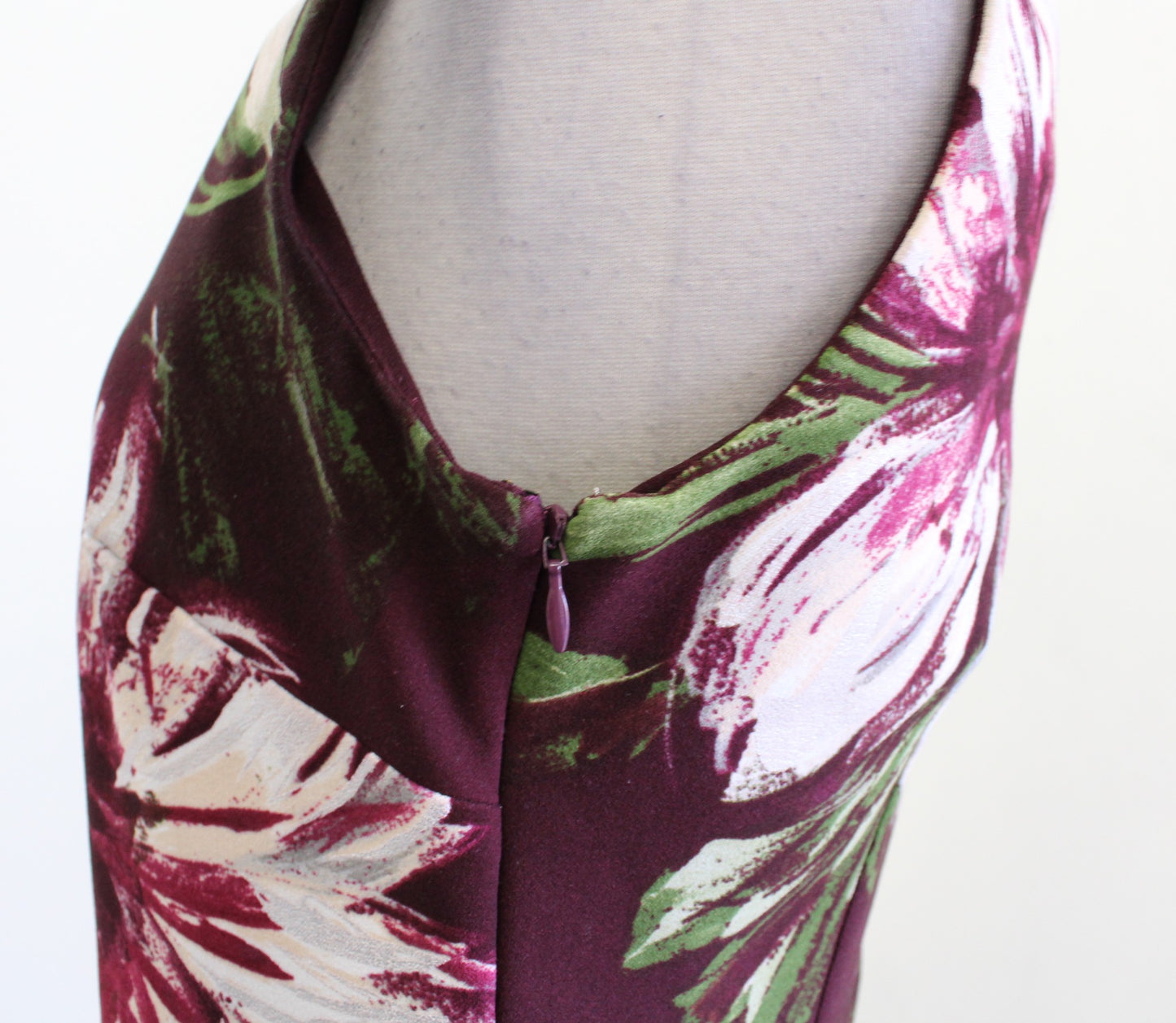 Calvin Klein Burgundy Painted Floral Print Sheath Dress Size 6 Sleeveless Career