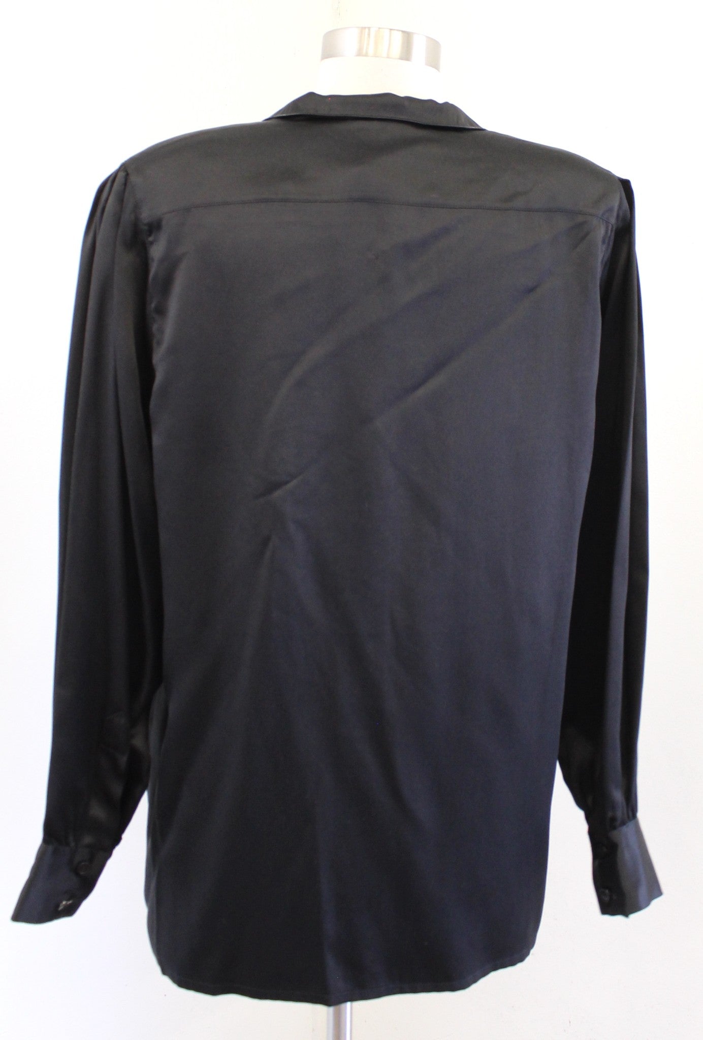 Vtg 90s Black Silk Embroidered Embellished Button Front Shirt Blouse Size 8