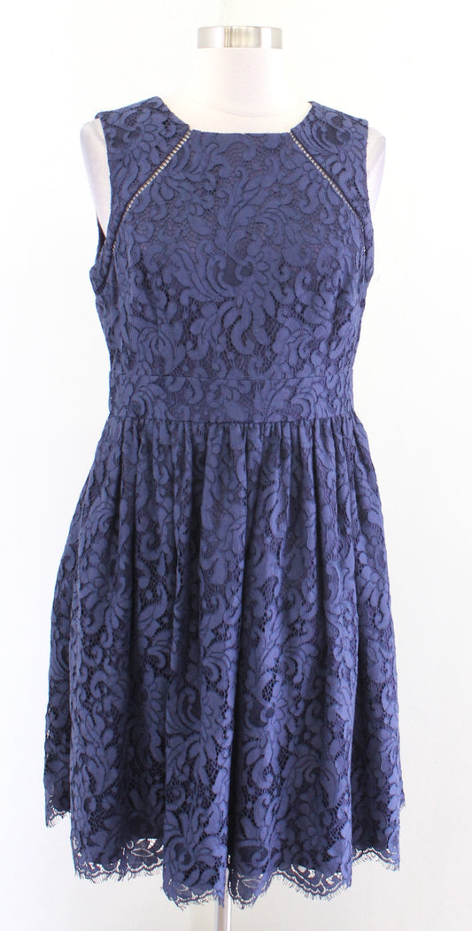 Eliza J Womens Navy Blue Lace Fit and Flare Cocktail Party Dress Size 10P Eyelet