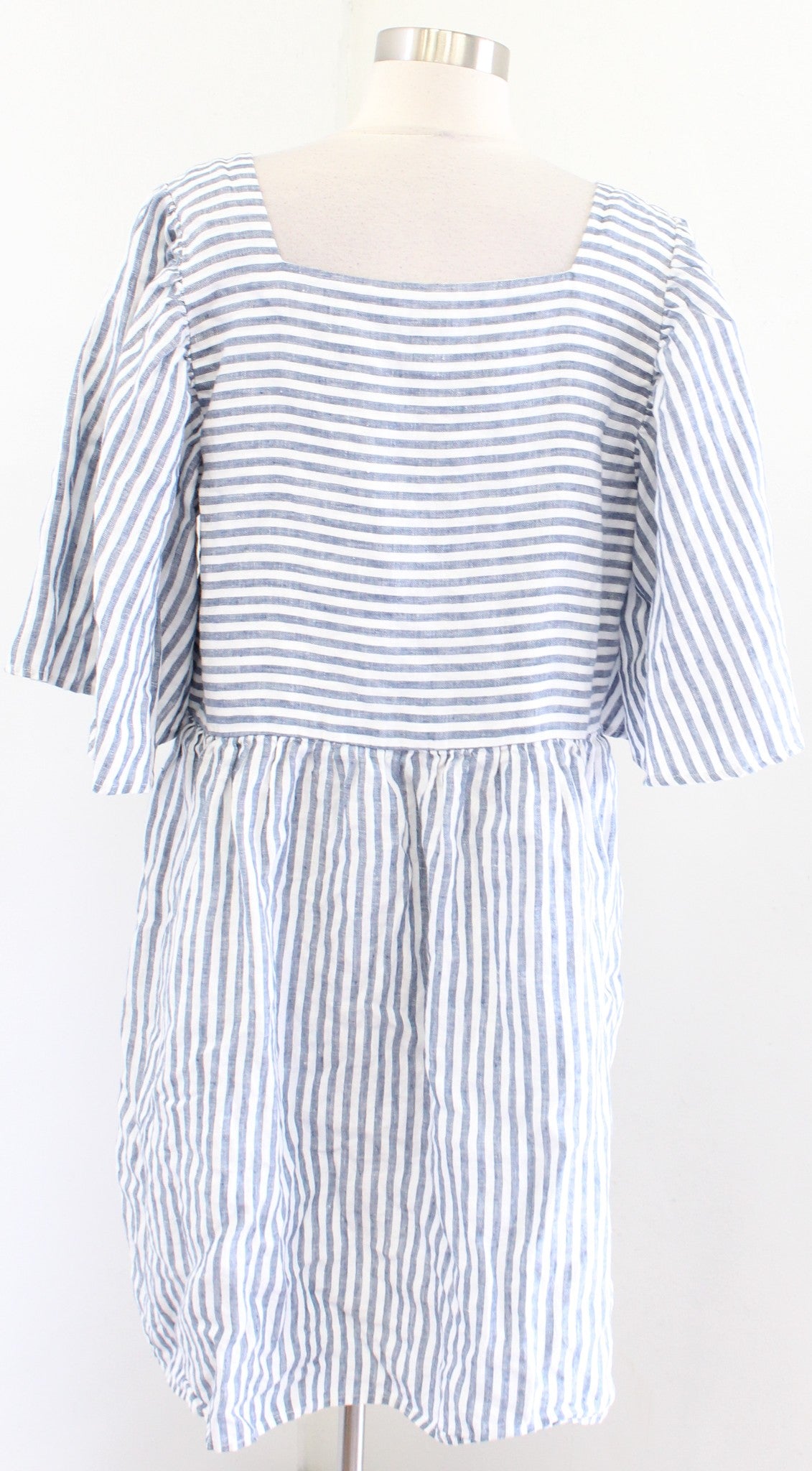 Joie Anjelica Blue White Striped Linen Linen Smock Dress Size XL Square Neck