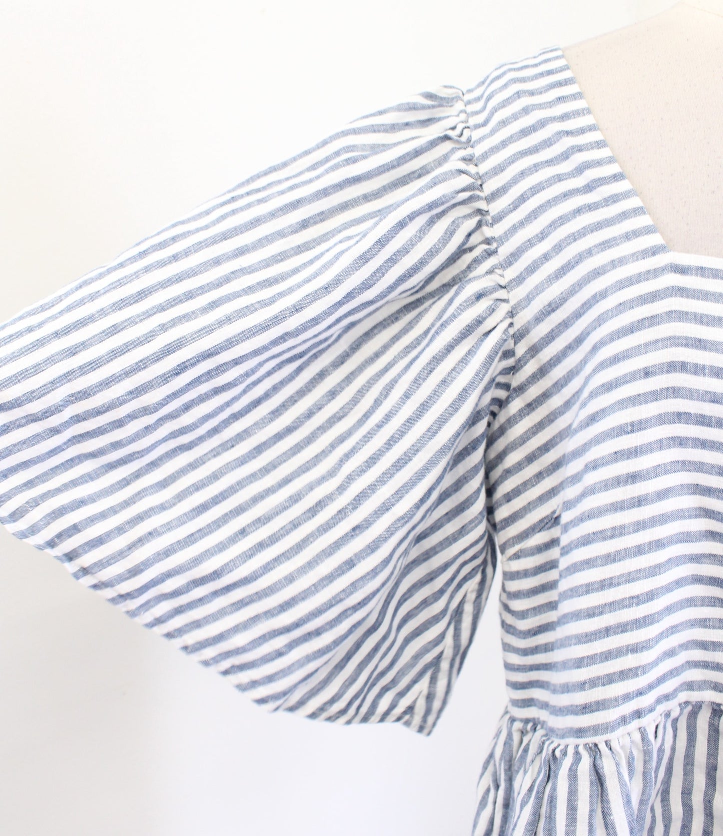 Joie Anjelica Blue White Striped Linen Linen Smock Dress Size XL Square Neck