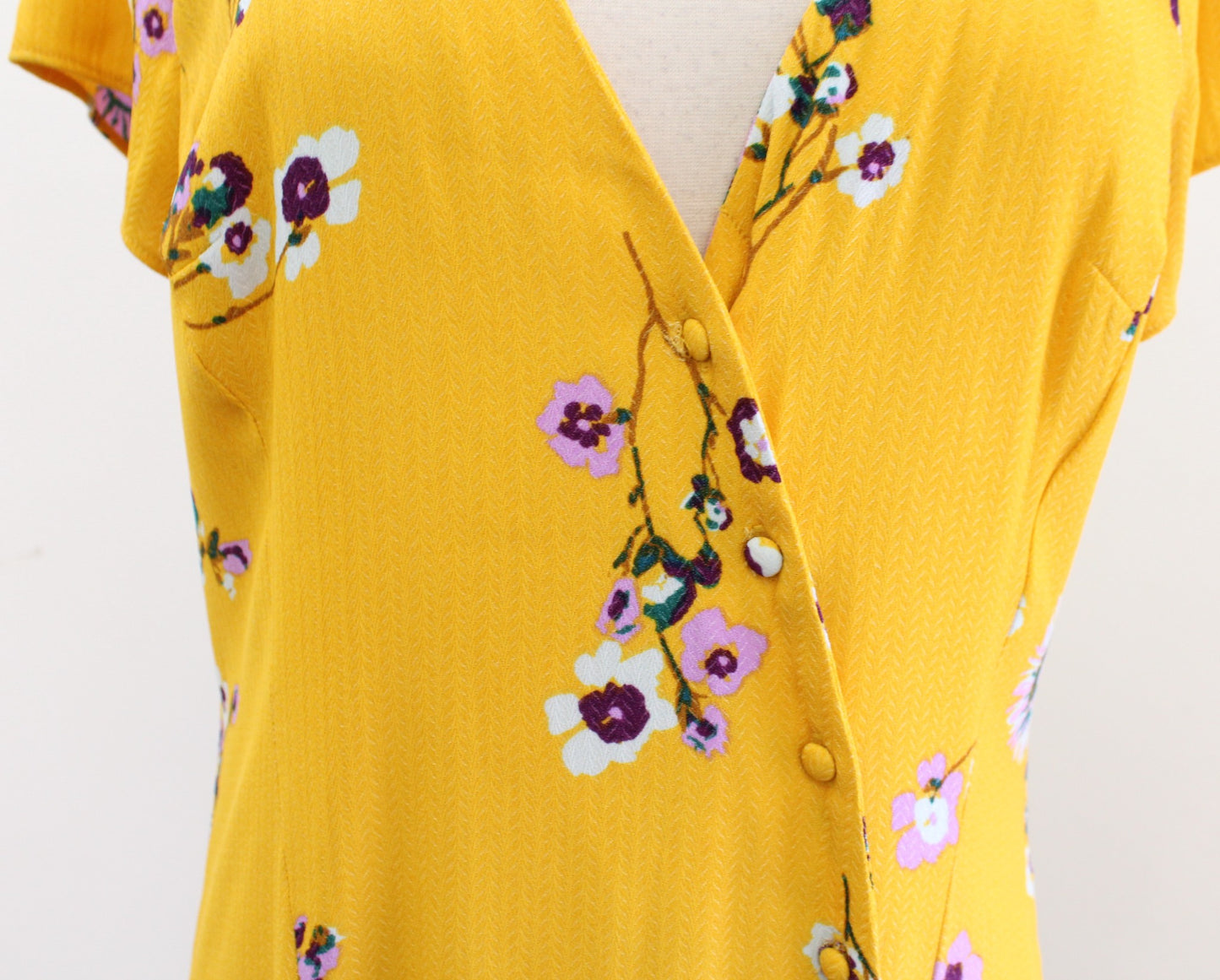 Free People Lost in You Golden Yellow Floral Hi Lo Midi Dress Size M V Neck Boho