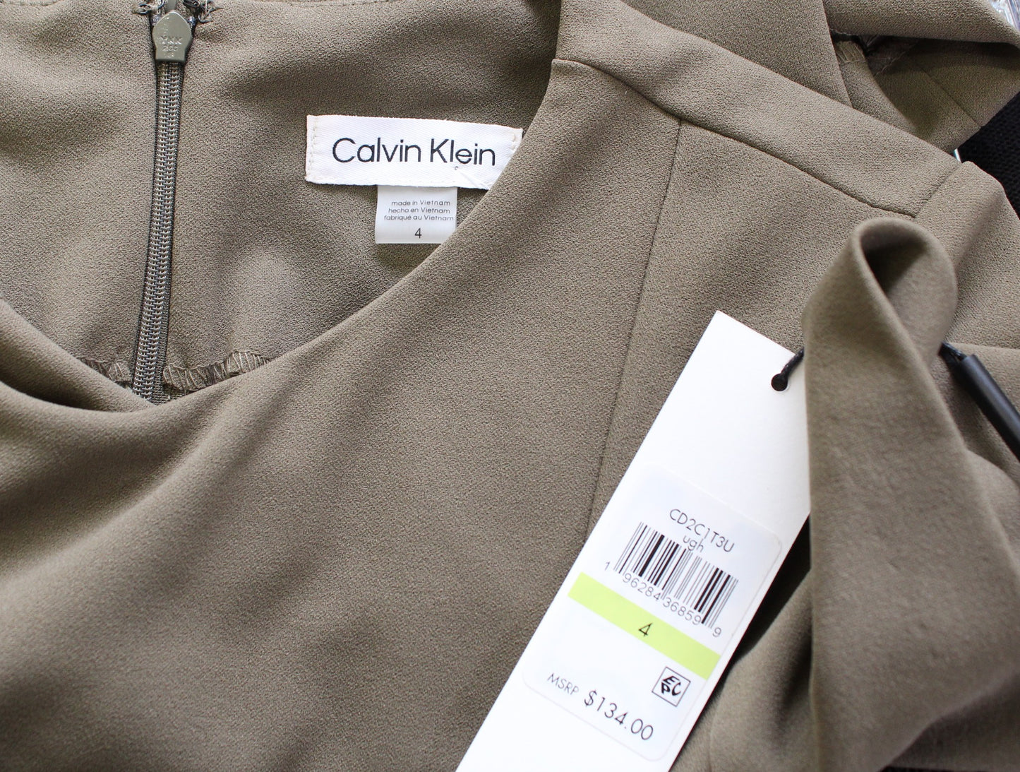 NWT Calvin Klein Green Short Sleeve Cinched Tie Accent Sheath Dress Career Sz 4