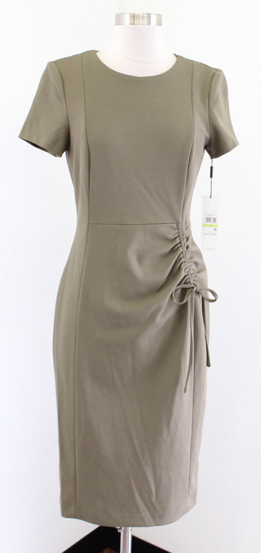 NWT Calvin Klein Green Short Sleeve Cinched Tie Accent Sheath Dress Career Sz 4