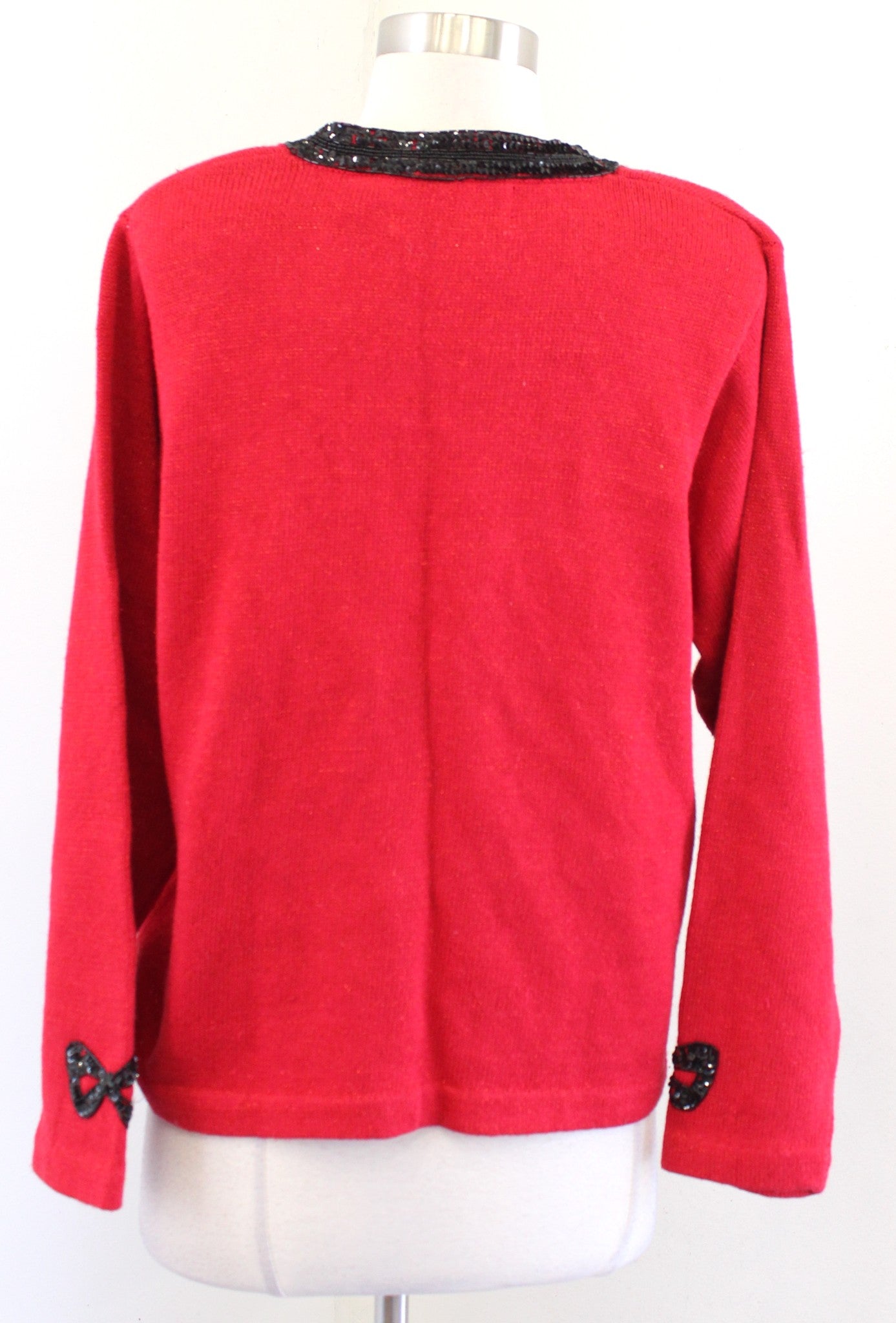 Janes Closet Red Metallic Shimmer Bow Sequin Embellished Pullover Sweater Size L