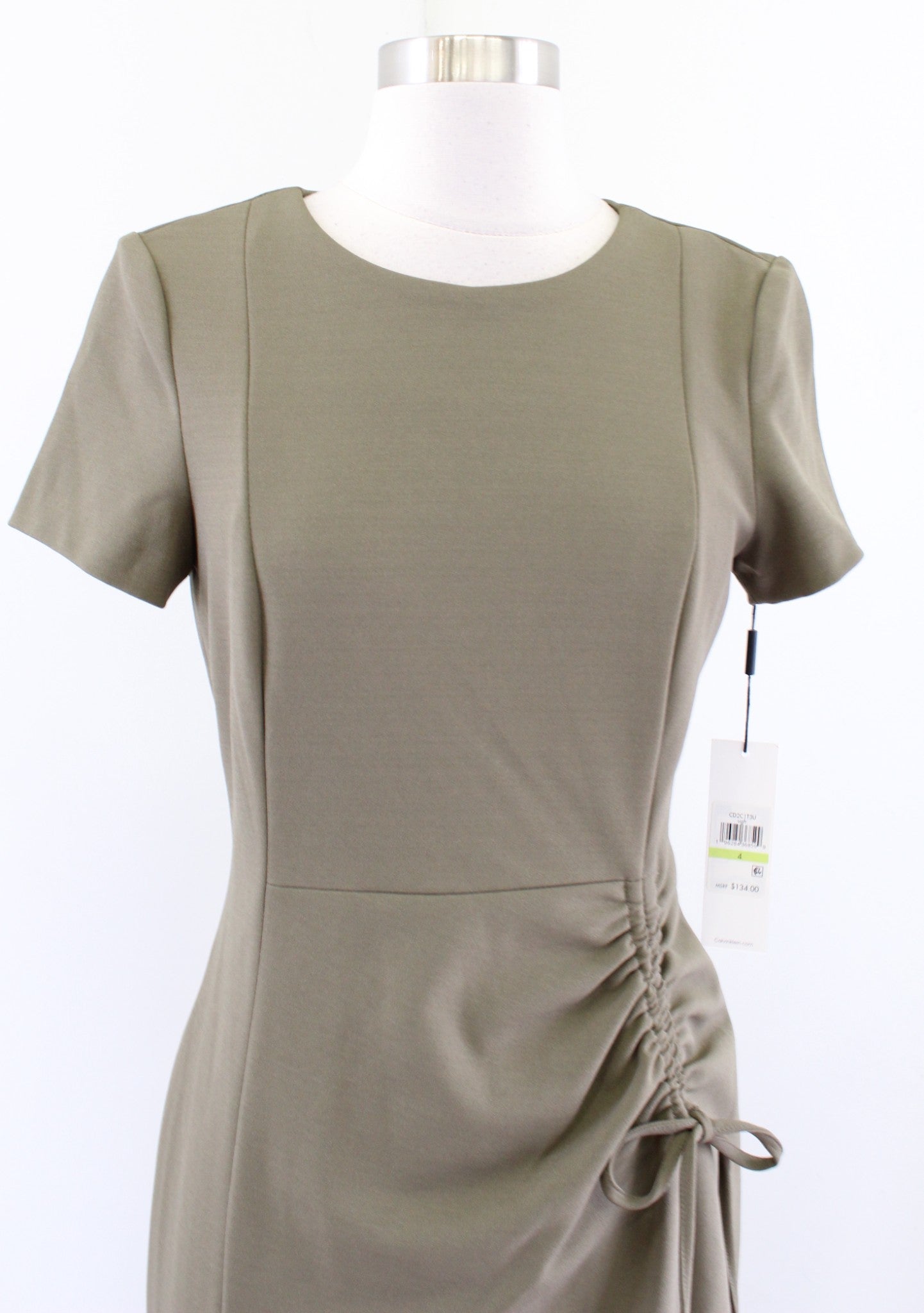 NWT Calvin Klein Green Short Sleeve Cinched Tie Accent Sheath Dress Career Sz 4