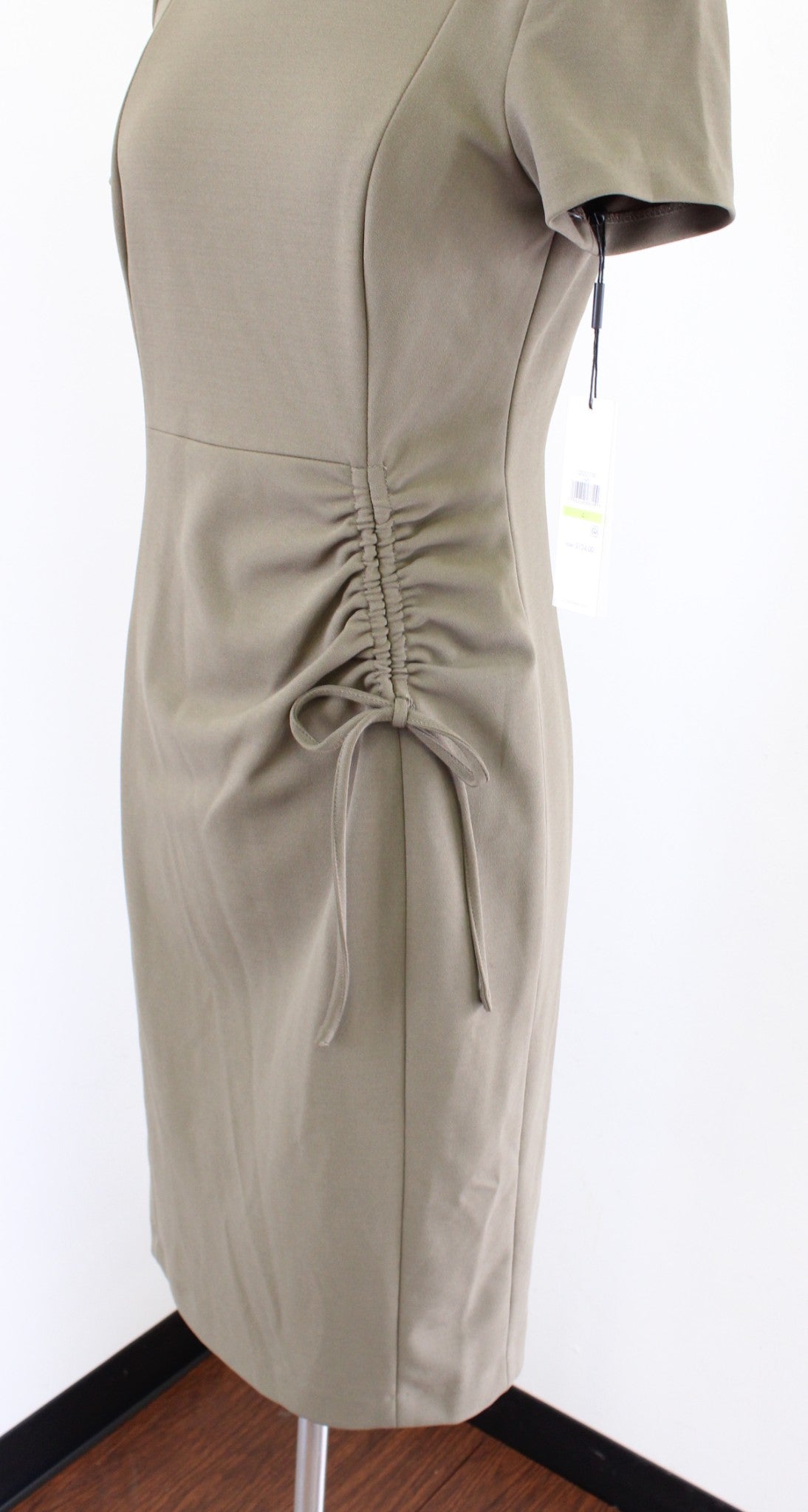 NWT Calvin Klein Green Short Sleeve Cinched Tie Accent Sheath Dress Career Sz 4