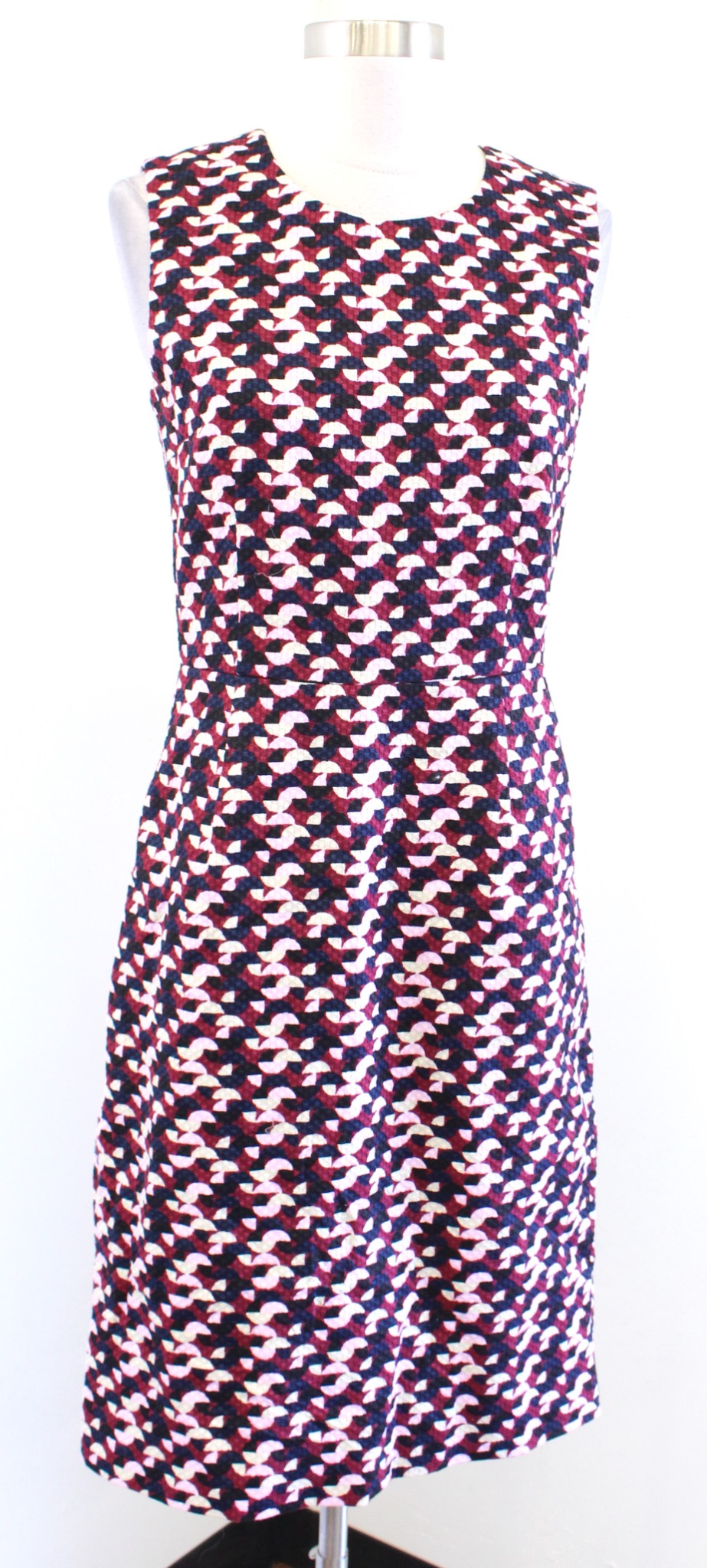 J Crew Womens Geometric Print Textured Portfolio Sheath Dress Size 4 Career Navy