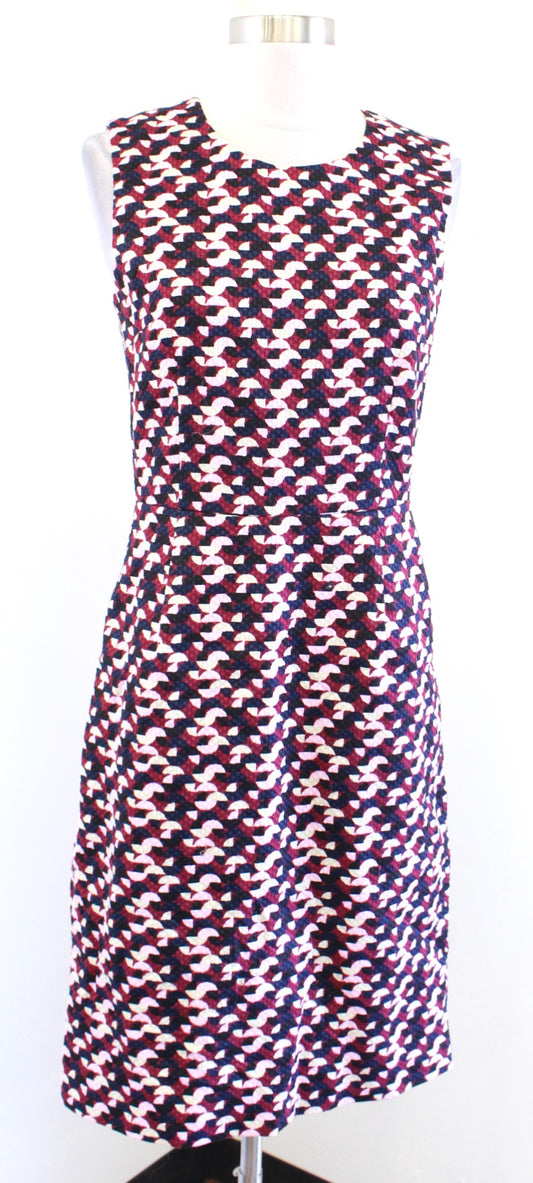 J Crew Womens Geometric Print Textured Portfolio Sheath Dress Size 4 Career Navy