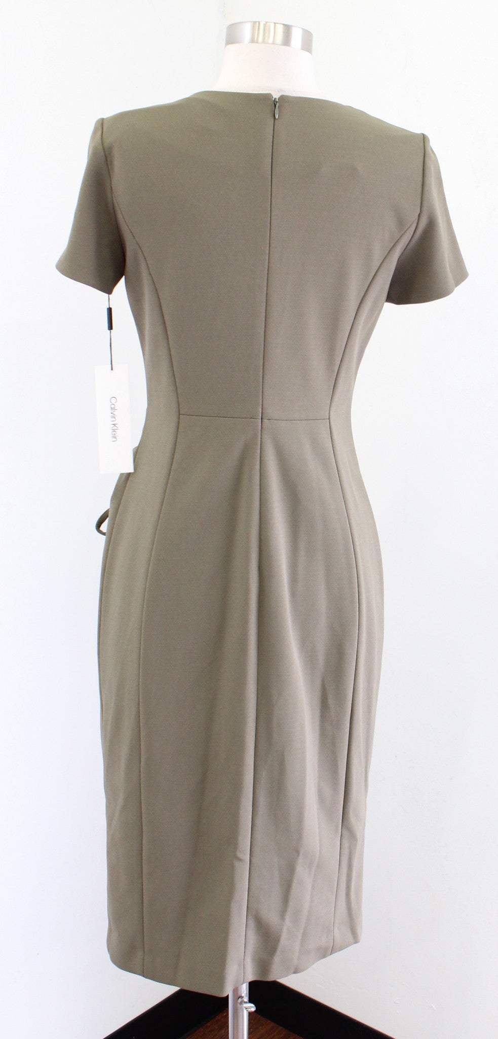 NWT Calvin Klein Green Short Sleeve Cinched Tie Accent Sheath Dress Career Sz 4