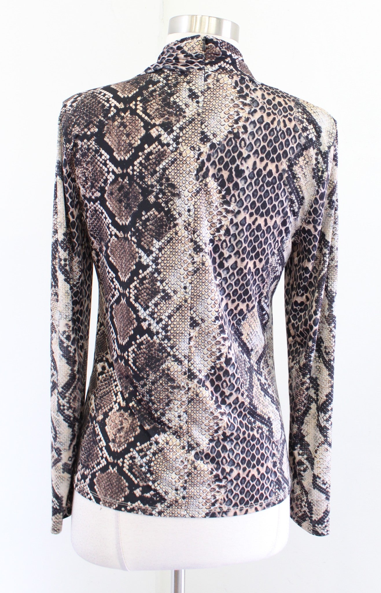 Elie Tahari Snakeskin Print Ruched Faux Wrap Collar Jersey Top Blouse Brown Sz S Long Sleeve