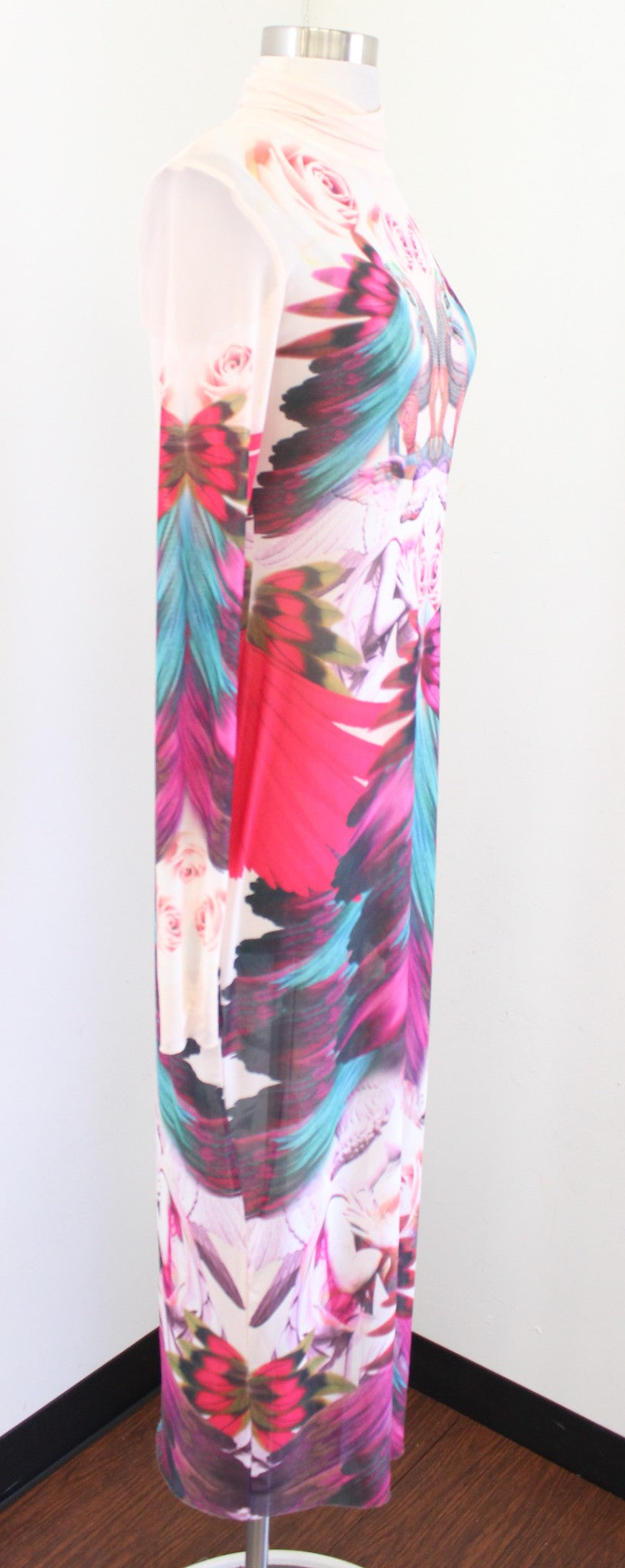 AFRM Peach Nude Shailene Sheer Mesh Mock Neck Maxi Dress Size M Feather Angel