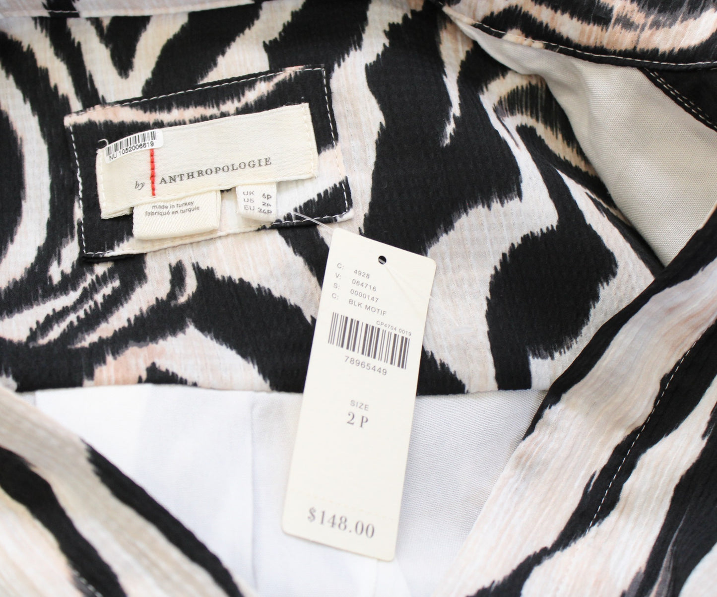 NWT by Anthropologie Abstract Animal Print Ruched Mini Dress Size 2P Long Sleeve