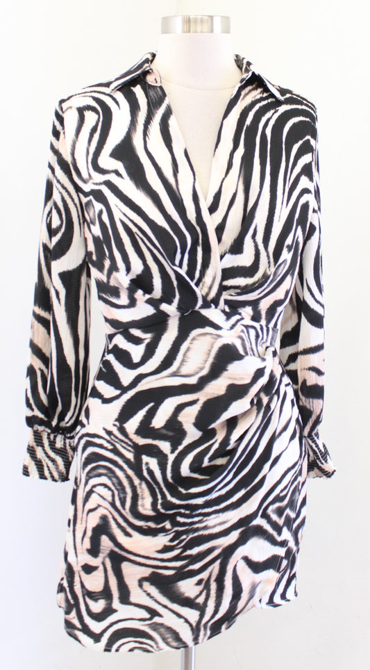 NWT by Anthropologie Abstract Animal Print Ruched Mini Dress Size 2P Long Sleeve