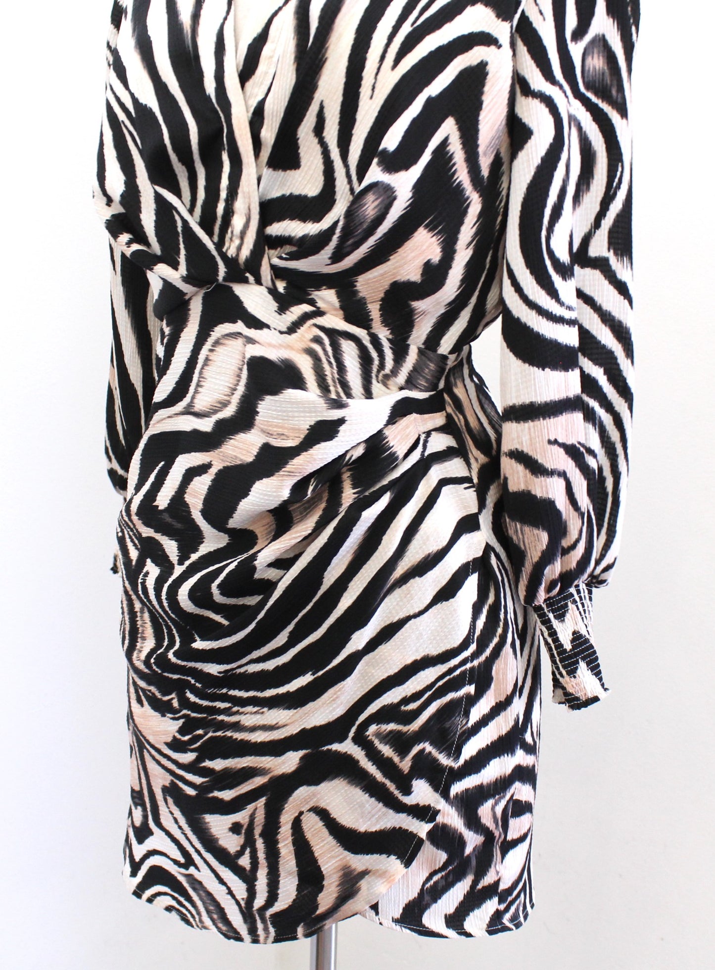 NWT by Anthropologie Abstract Animal Print Ruched Mini Dress Size 2P Long Sleeve