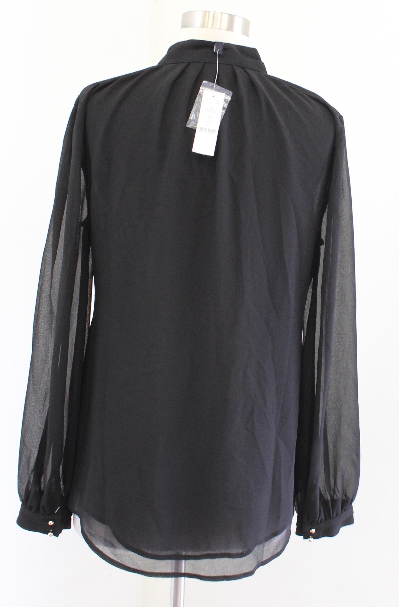 NWT White House Black Market Solid Black V Neck Popover Blouse Top Size 6 Career Long Sleeve