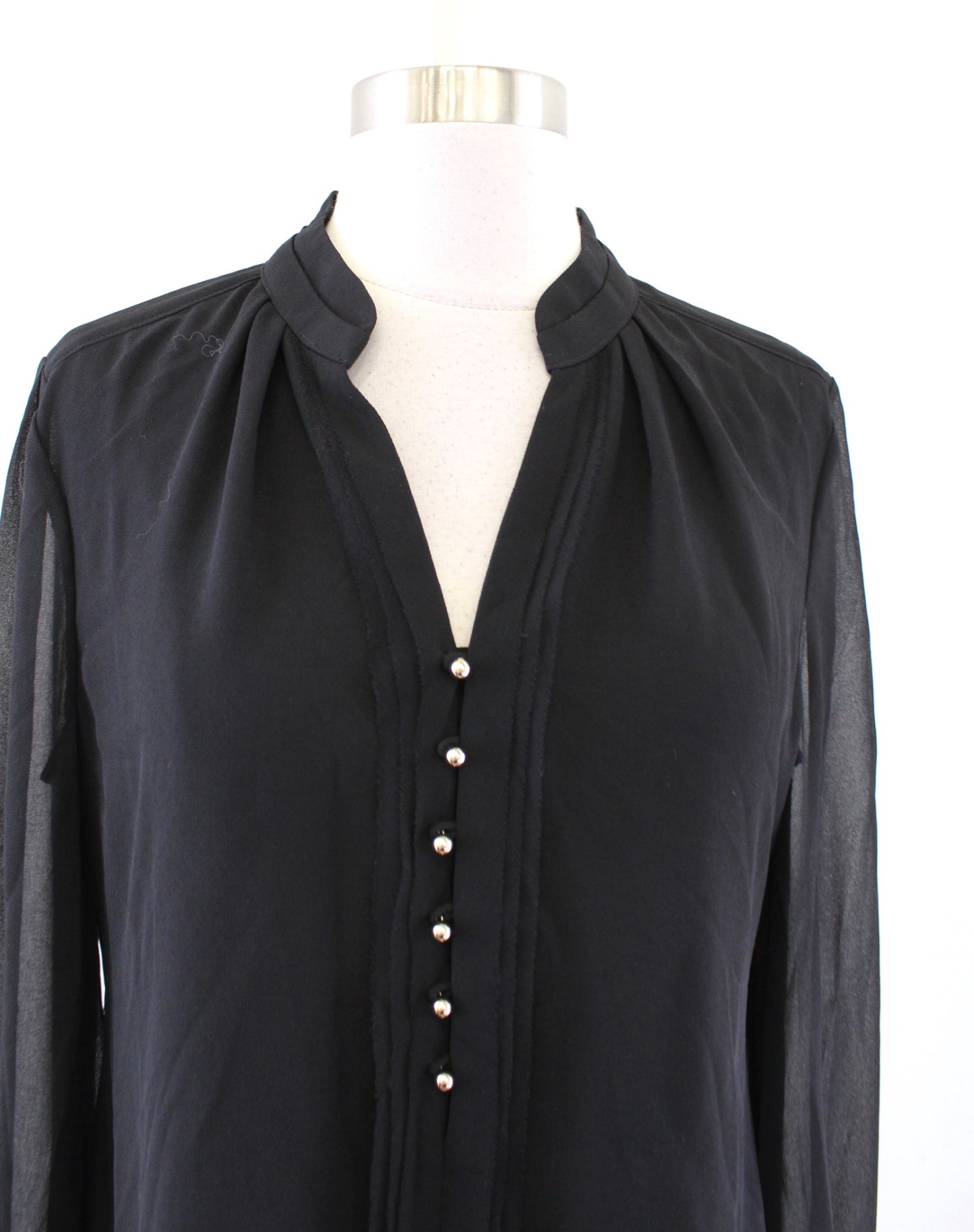 NWT White House Black Market Solid Black V Neck Popover Blouse Top Size 6 Career Long Sleeve