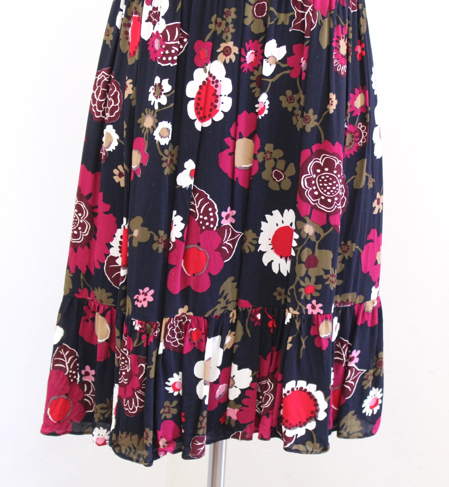 Brooks Brothers Navy Blue Floral Sleeveless A Line Flounce Hem Dress Size 2