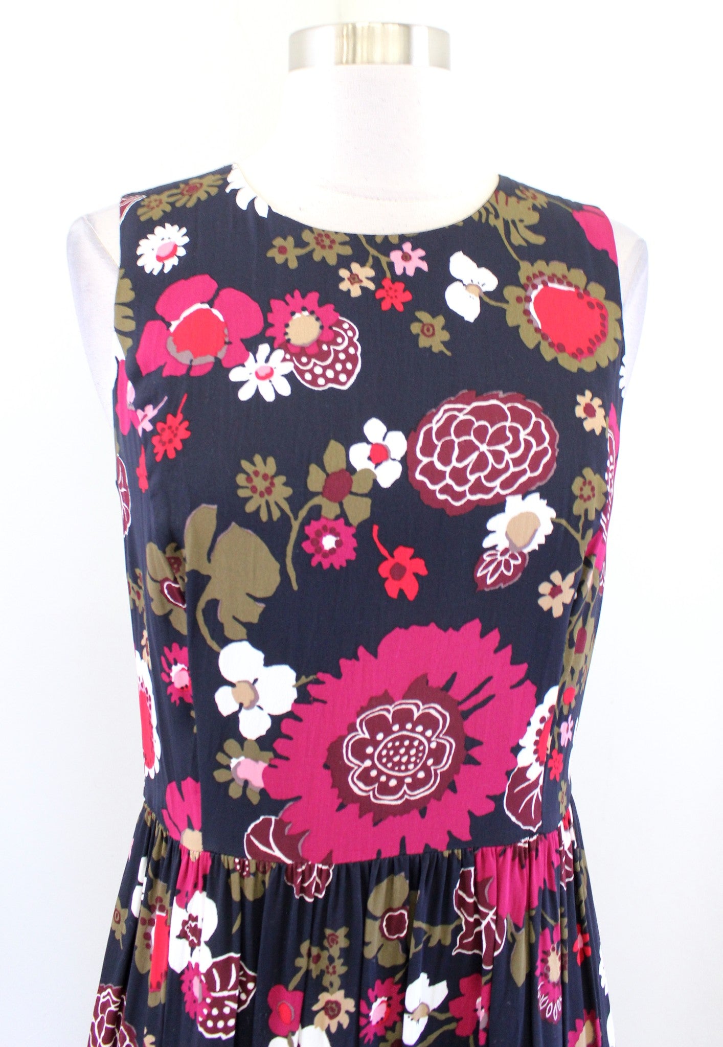 Brooks Brothers Navy Blue Floral Sleeveless A Line Flounce Hem Dress Size 2