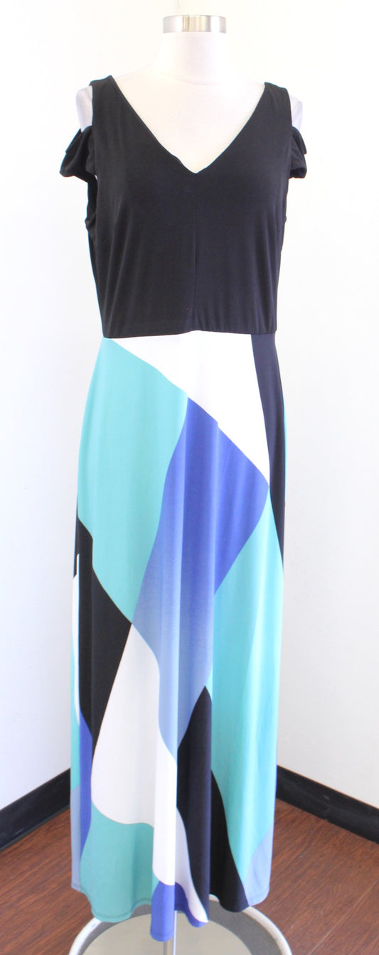 NWT White House Black Market Color Block Cold Shoulder Maxi Dress Size 10 Blue