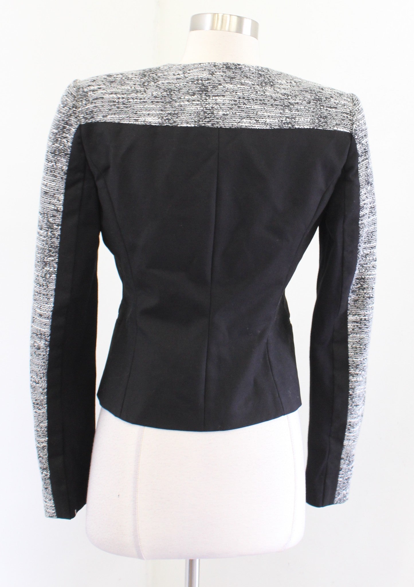 BCBG Max Azria Dallin Black White Static Ombre Tweed Blazer Jacket Size XS