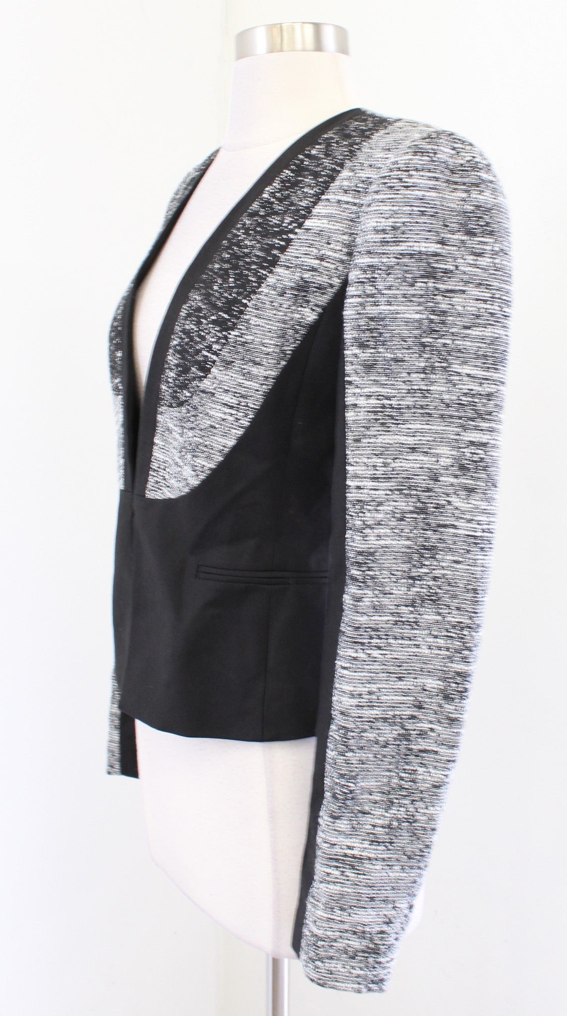 BCBG Max Azria Dallin Black White Static Ombre Tweed Blazer Jacket Size XS