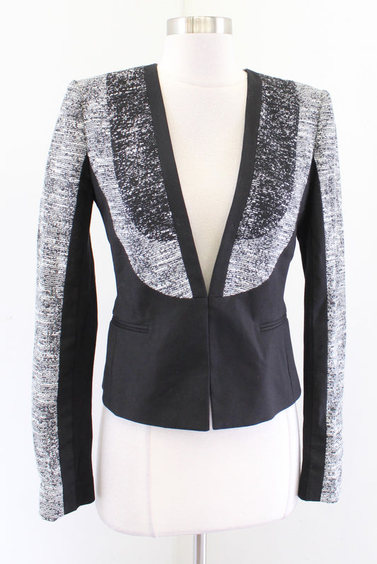 BCBG Max Azria Dallin Black White Static Ombre Tweed Blazer Jacket Size XS