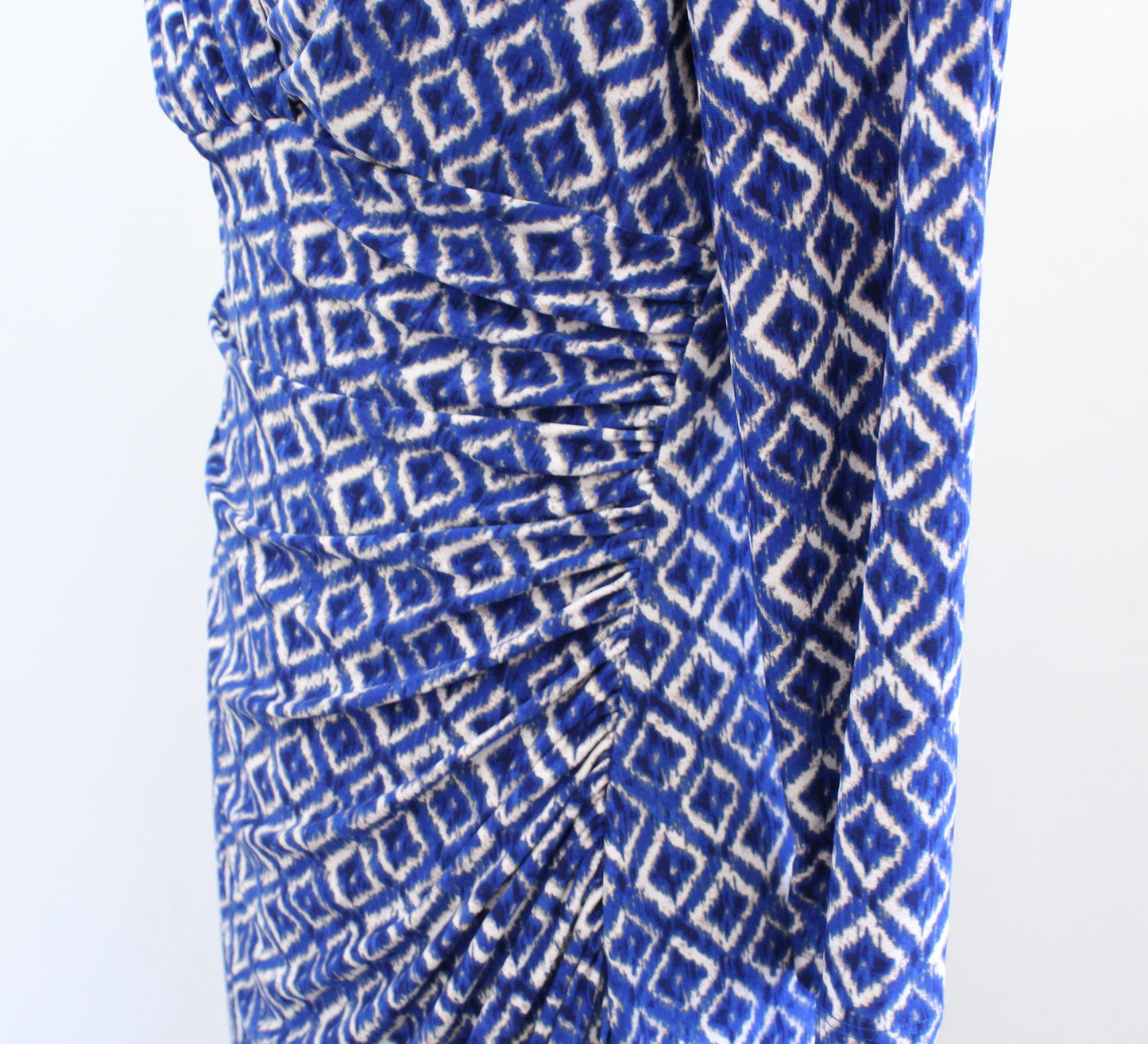 Lauren Ralph Lauren Blue Geometric Print V Neck Ruched Wiggle Dress Size 8