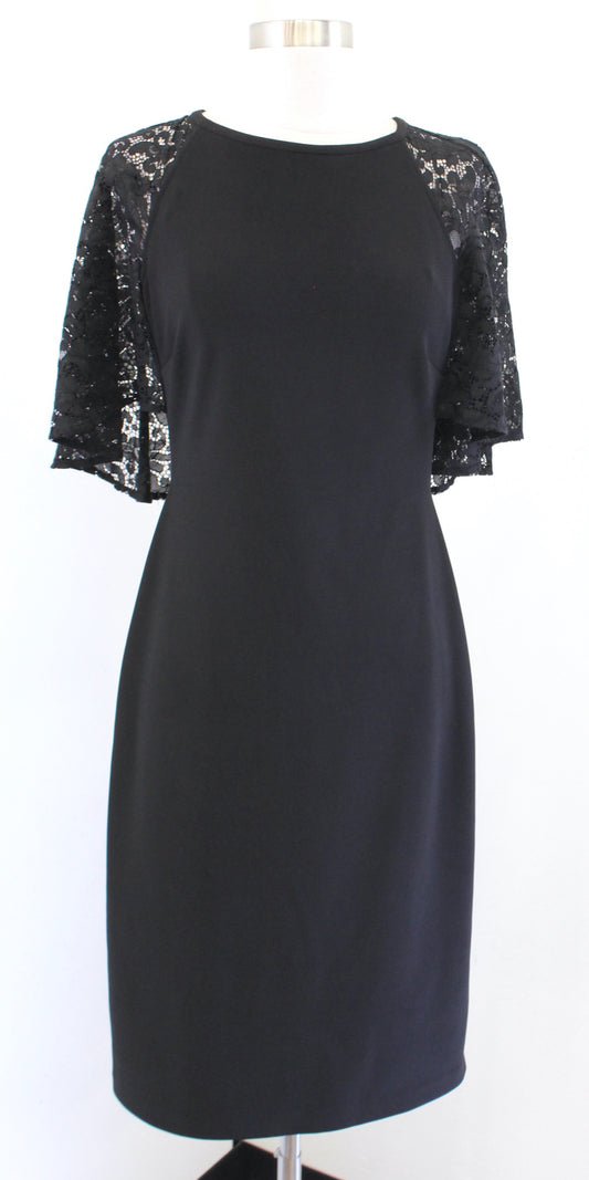 Lauren Ralph Lauren Solid Black Lace Cape Sleeve Sheath Dress Size 2 Cocktail