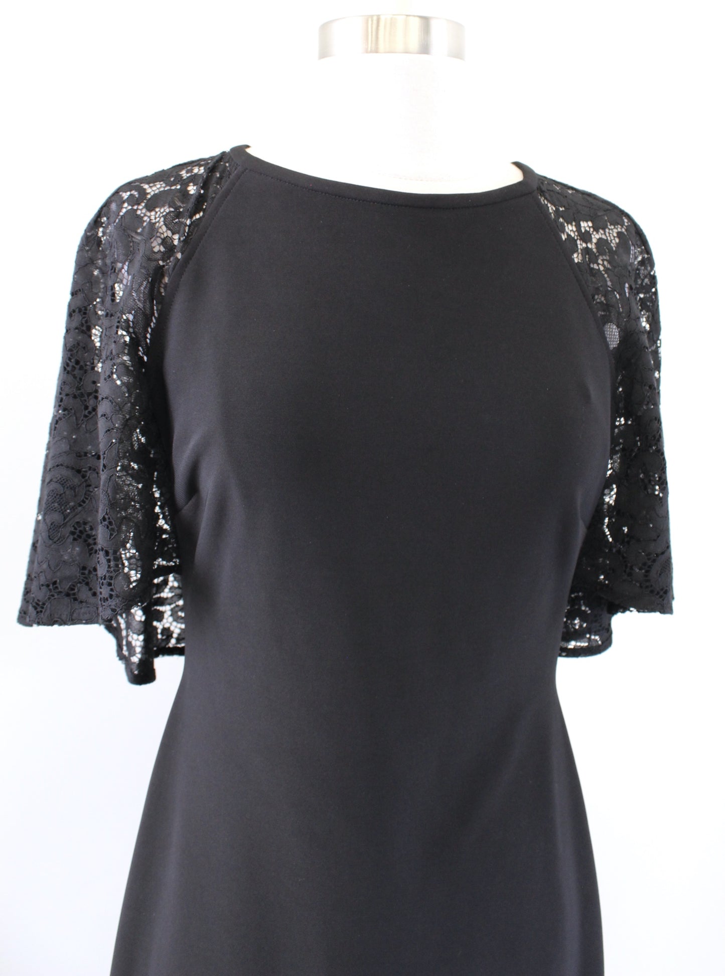 Lauren Ralph Lauren Solid Black Lace Cape Sleeve Sheath Dress Size 2 Cocktail