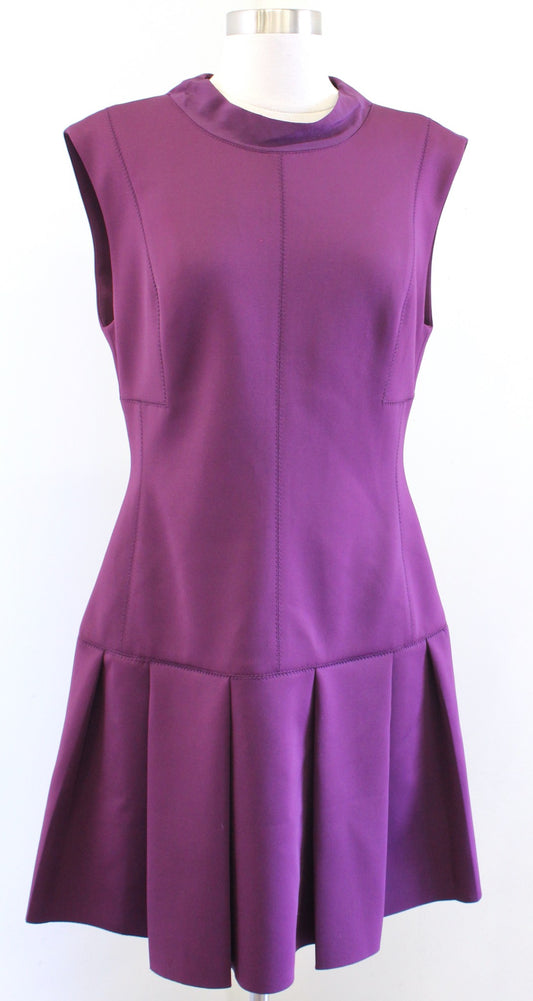 NWT Rebecca Taylor Purple Scuba Structured Mock Neck Drop Waist Dress Size 10