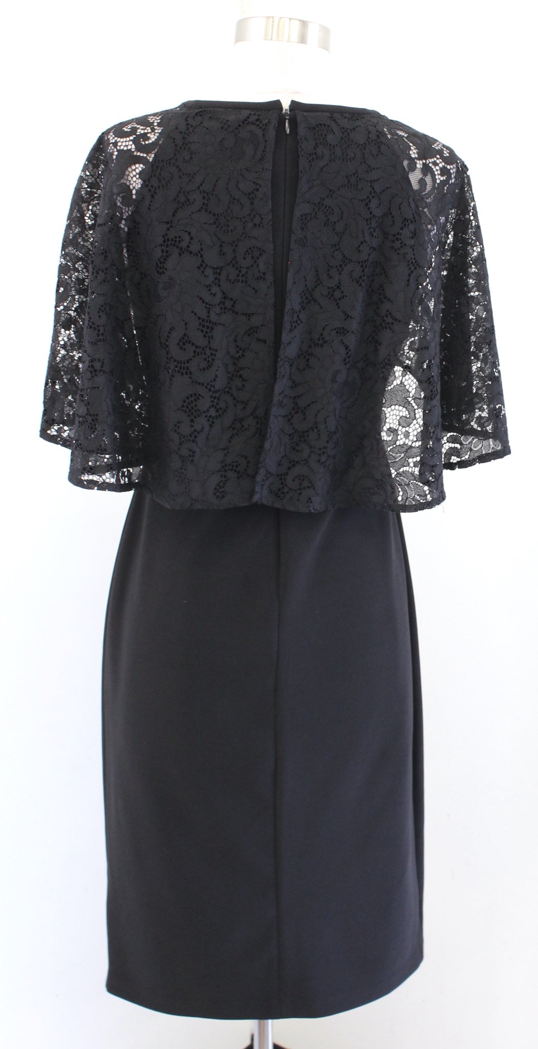 Lauren Ralph Lauren Solid Black Lace Cape Sleeve Sheath Dress Size 2 Cocktail