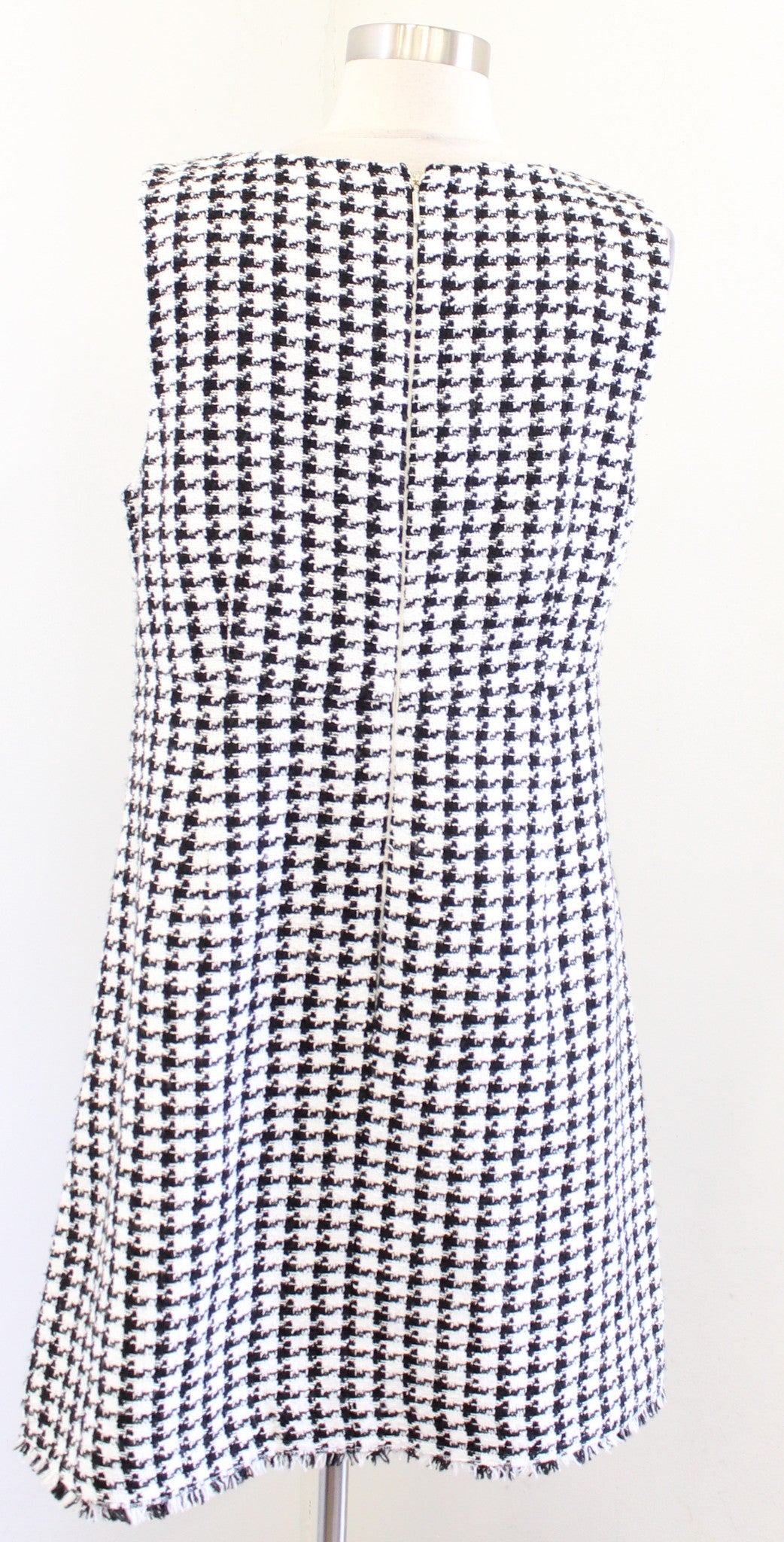 Kate Spade Black White Houndstooth Tweed Fringe Bow A Line Mini Dress Size 12