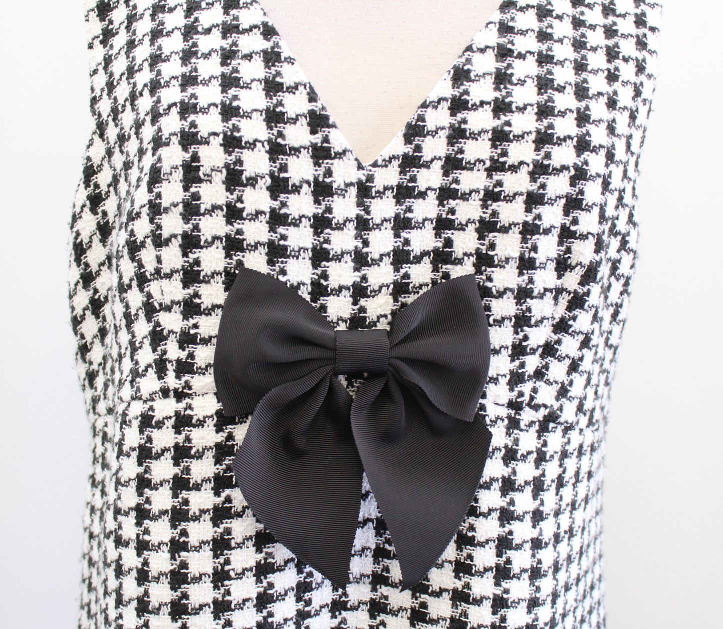 Kate Spade Black White Houndstooth Tweed Fringe Bow A Line Mini Dress Size 12
