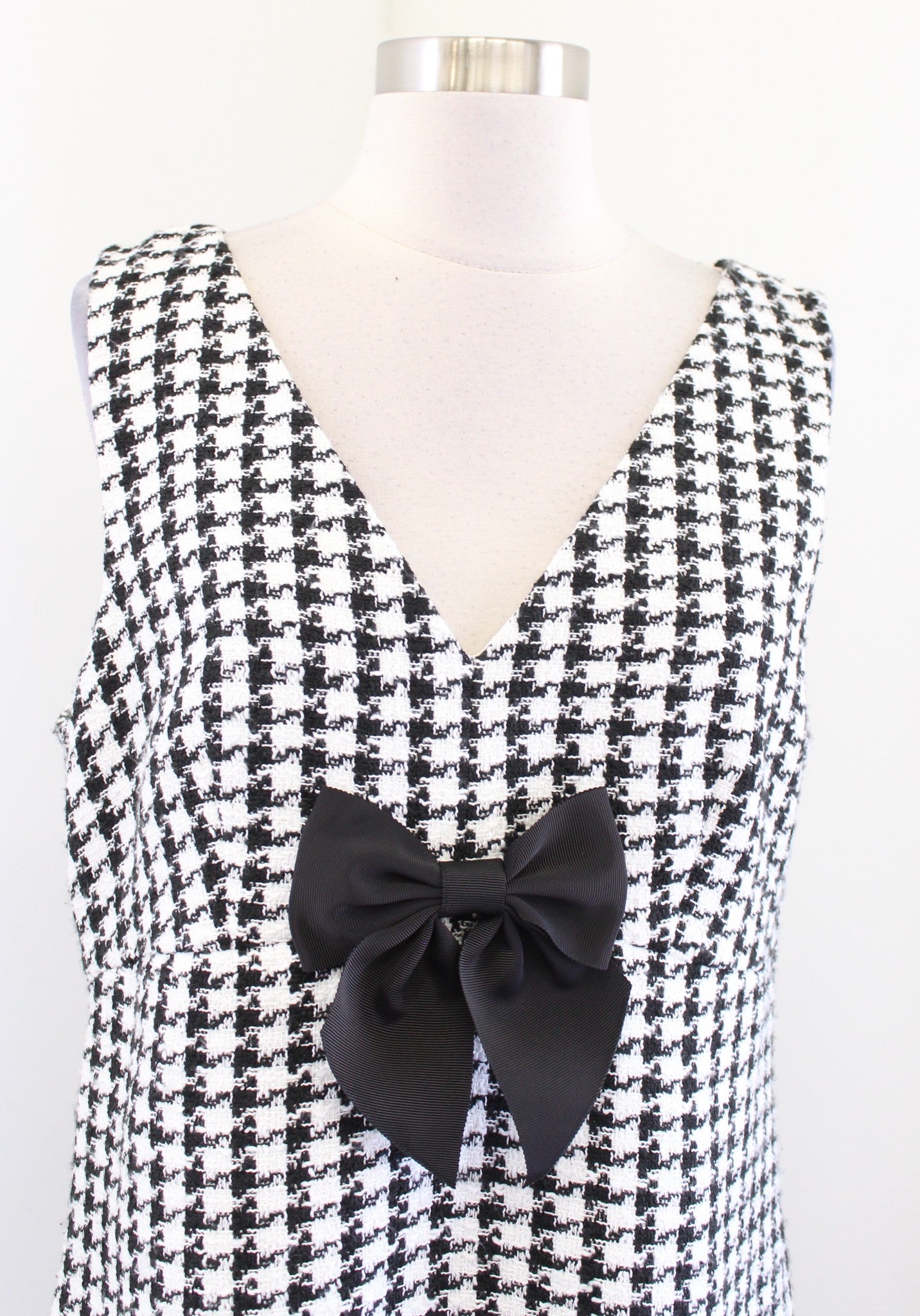 Kate Spade Black White Houndstooth Tweed Fringe Bow A Line Mini Dress Size 12